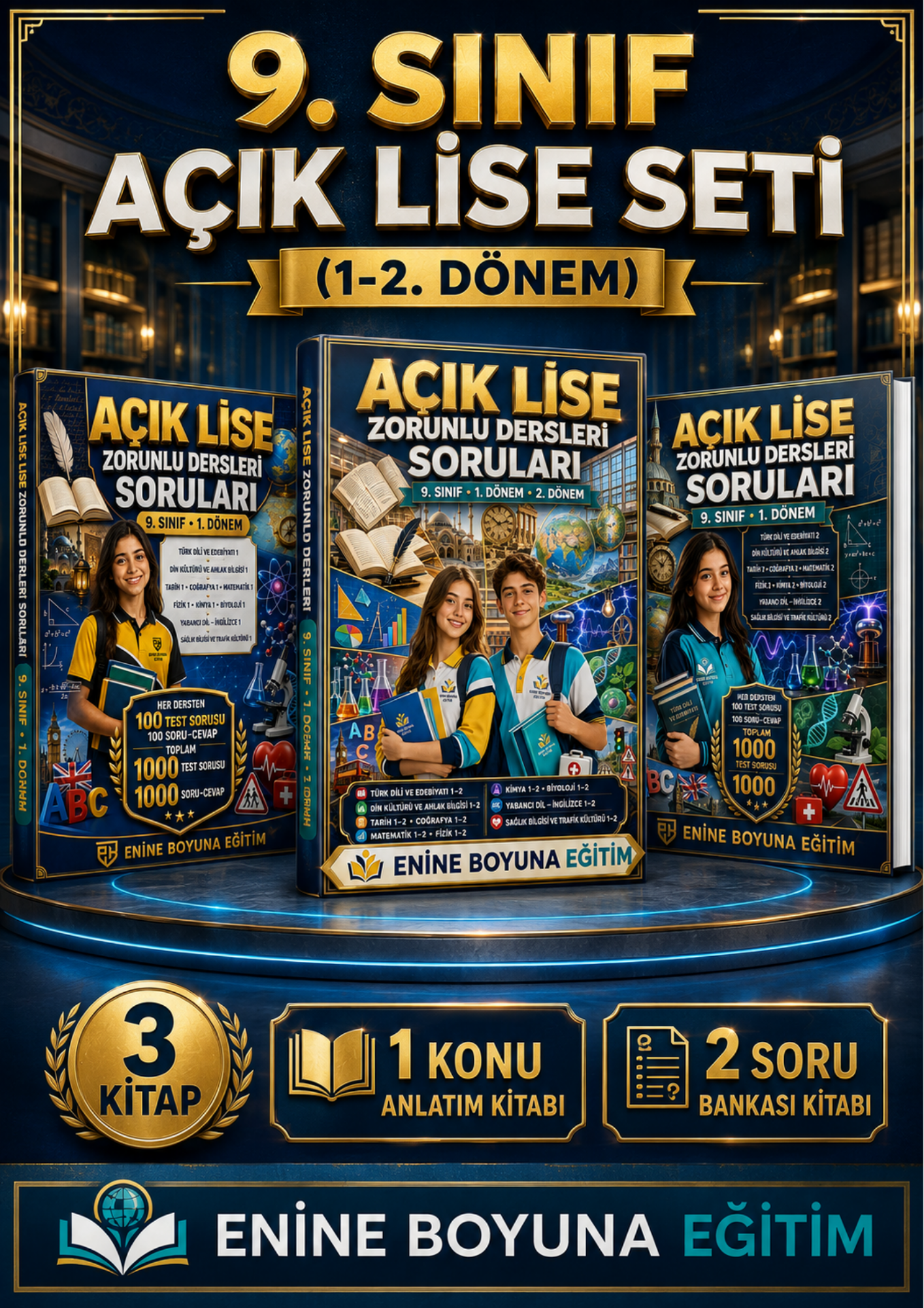 9. Sınıf Açık Lise Seti – 1. ve 2. Dönem Zorunlu Dersler | 3 Kitap