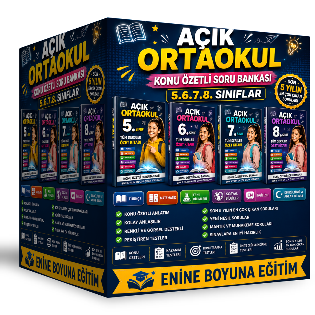 AÇIK ORTAOKUL KONU ÖZETLİ SORU BANKASI SETİ (5-6-7-8. SINIFLAR)