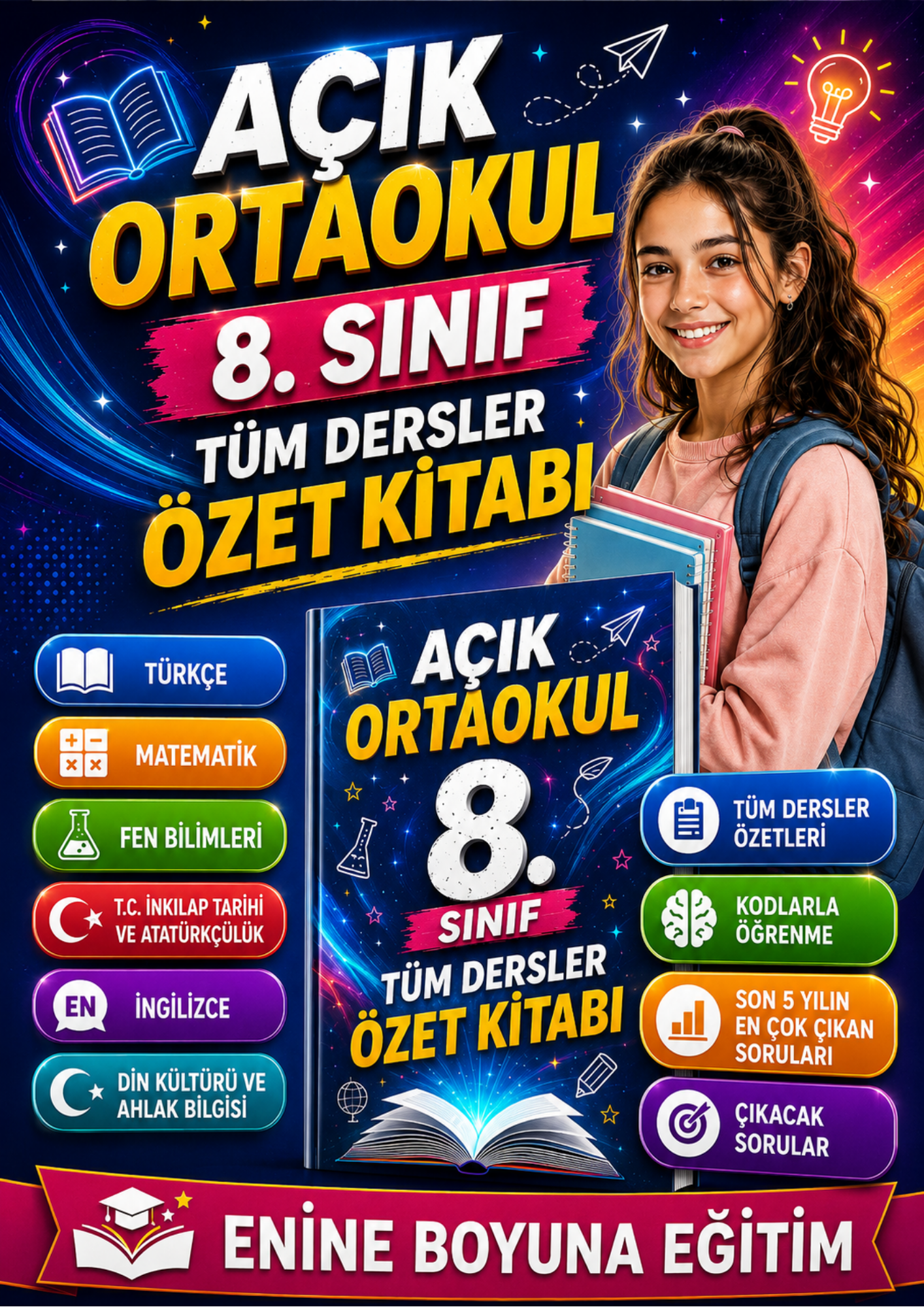 AÇIK ORTAOKUL KONU ÖZETLİ SORU BANKASI SETİ (5-6-7-8. SINIFLAR)
