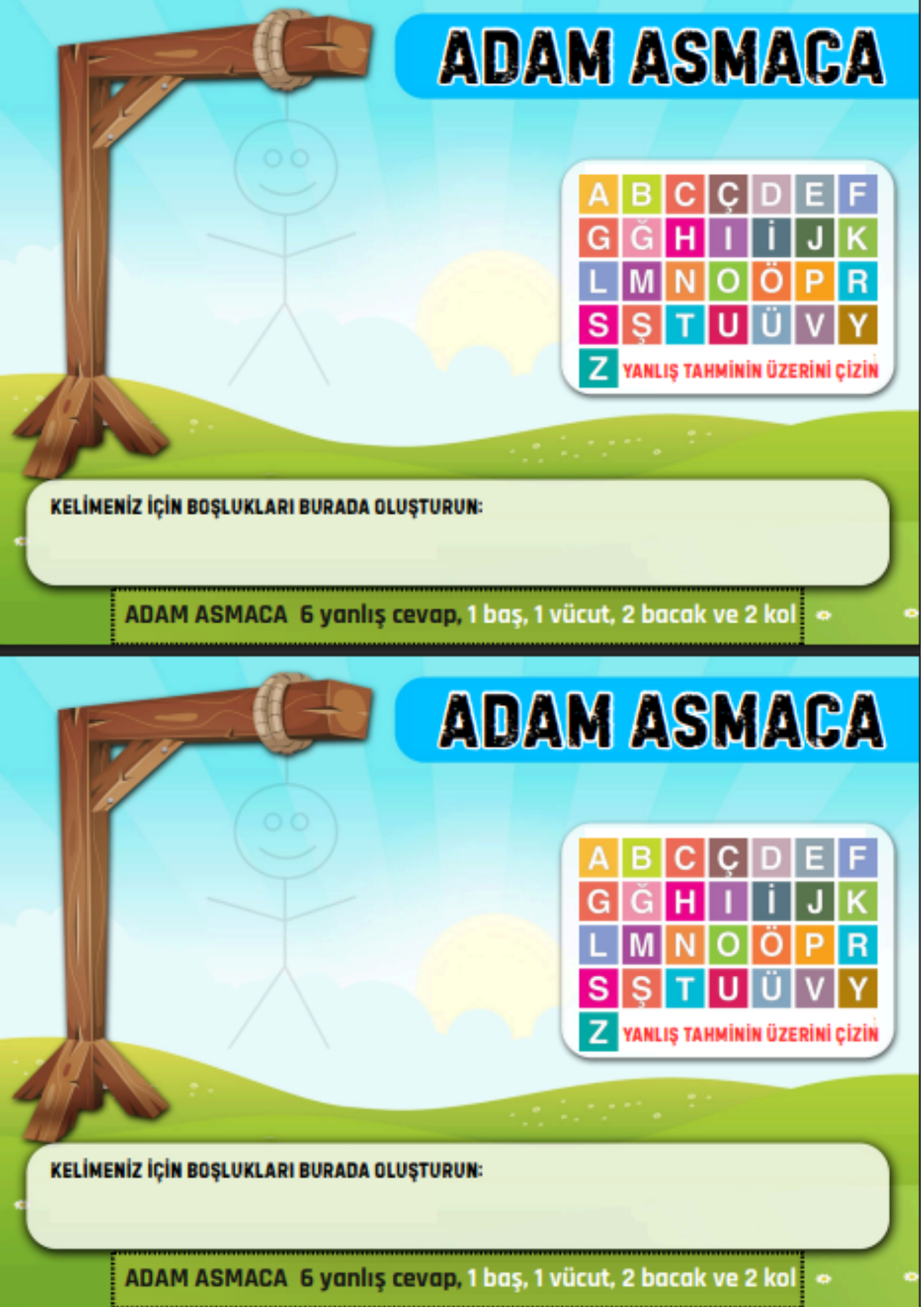 Adam Asmaca Oyunu YAZ-SİL 