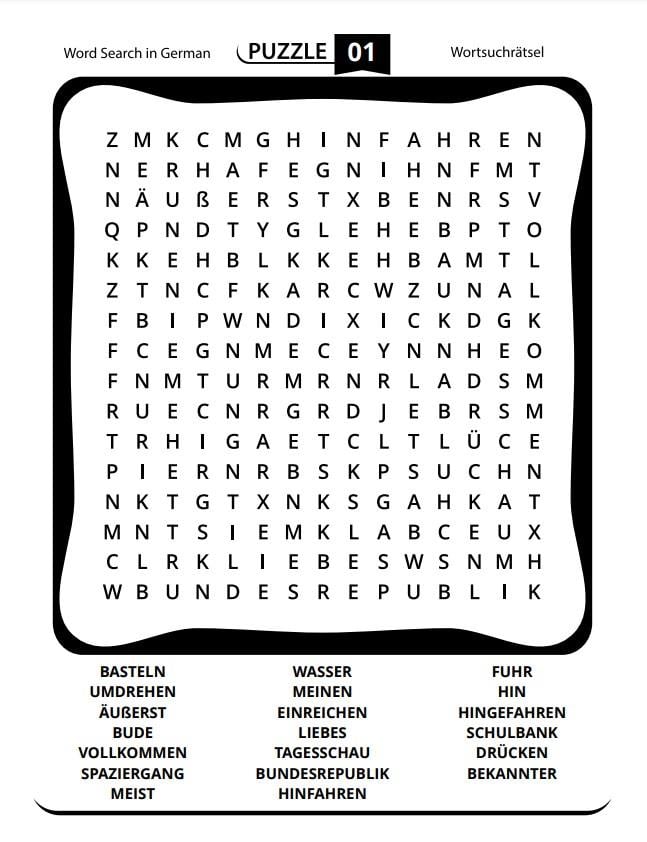 Almanca Kelime Öğreten Bulmaca Kitabı (3000 Kelime Cevaplarıyla)