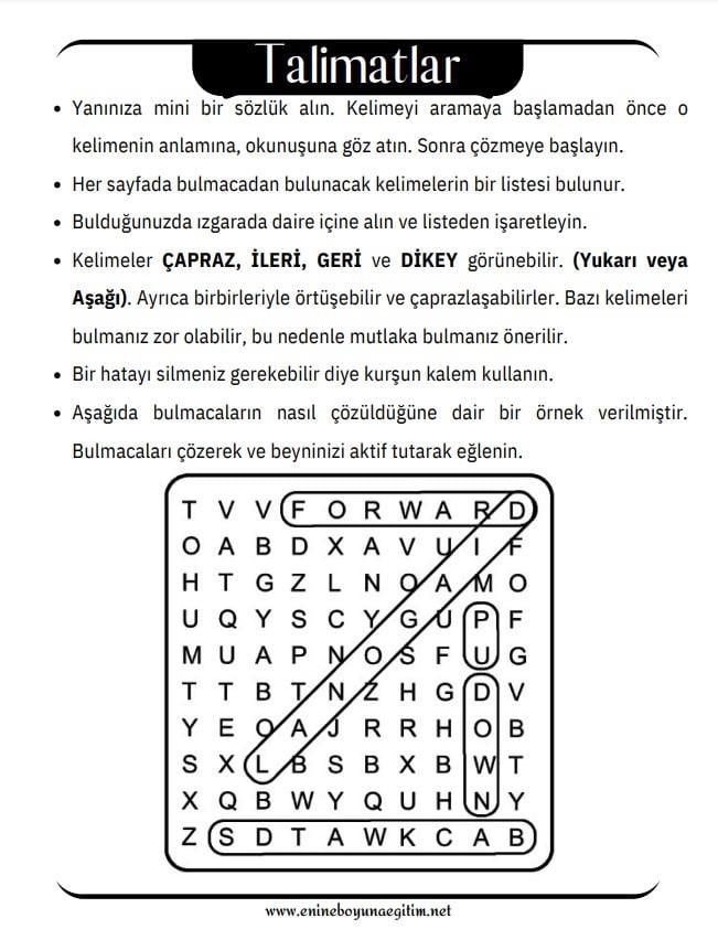 Almanca Kelime Öğreten Bulmaca Kitabı (3000 Kelime Cevaplarıyla)