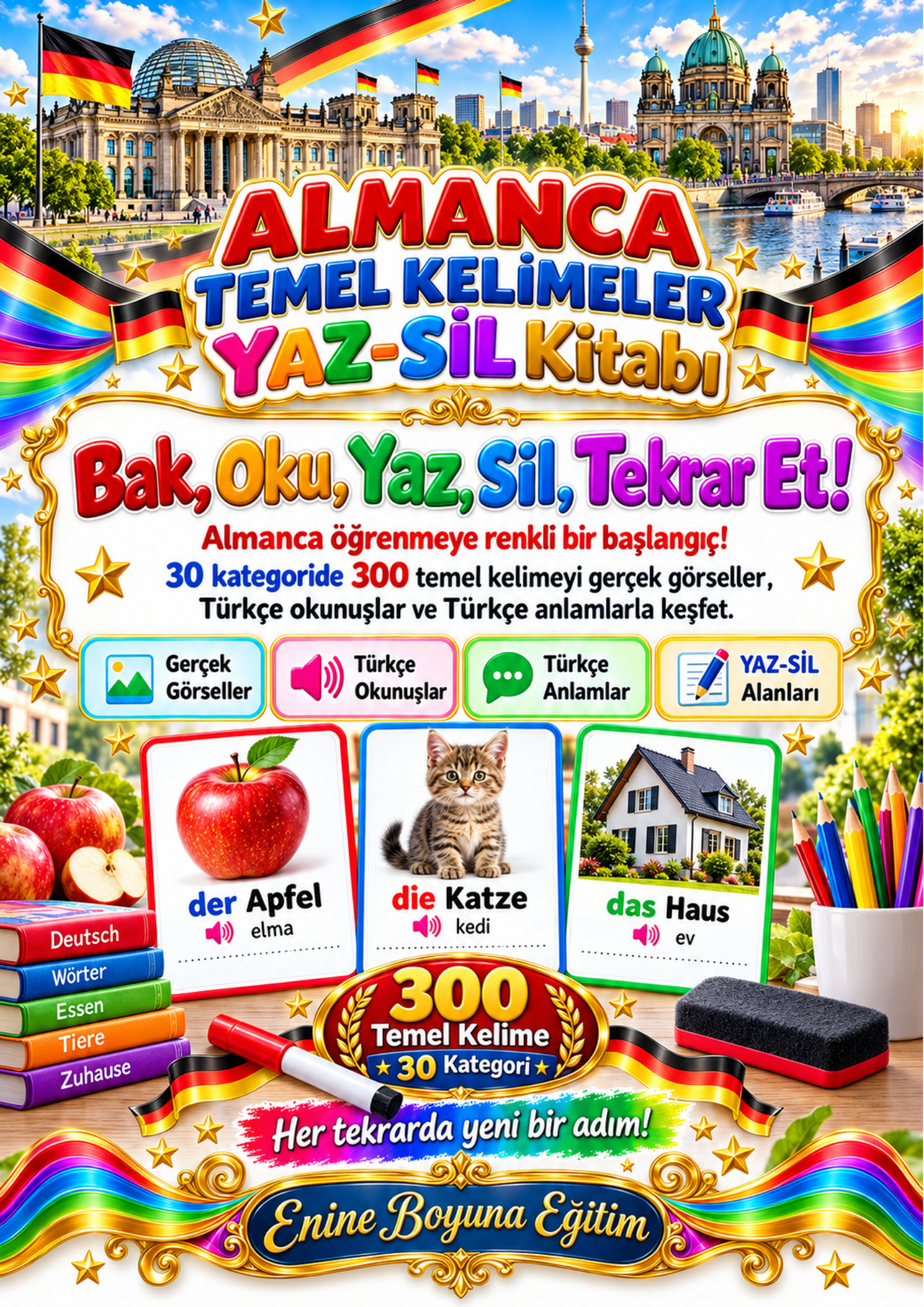 Almanca Temel Kelimeler Yaz–Sil Kitabı