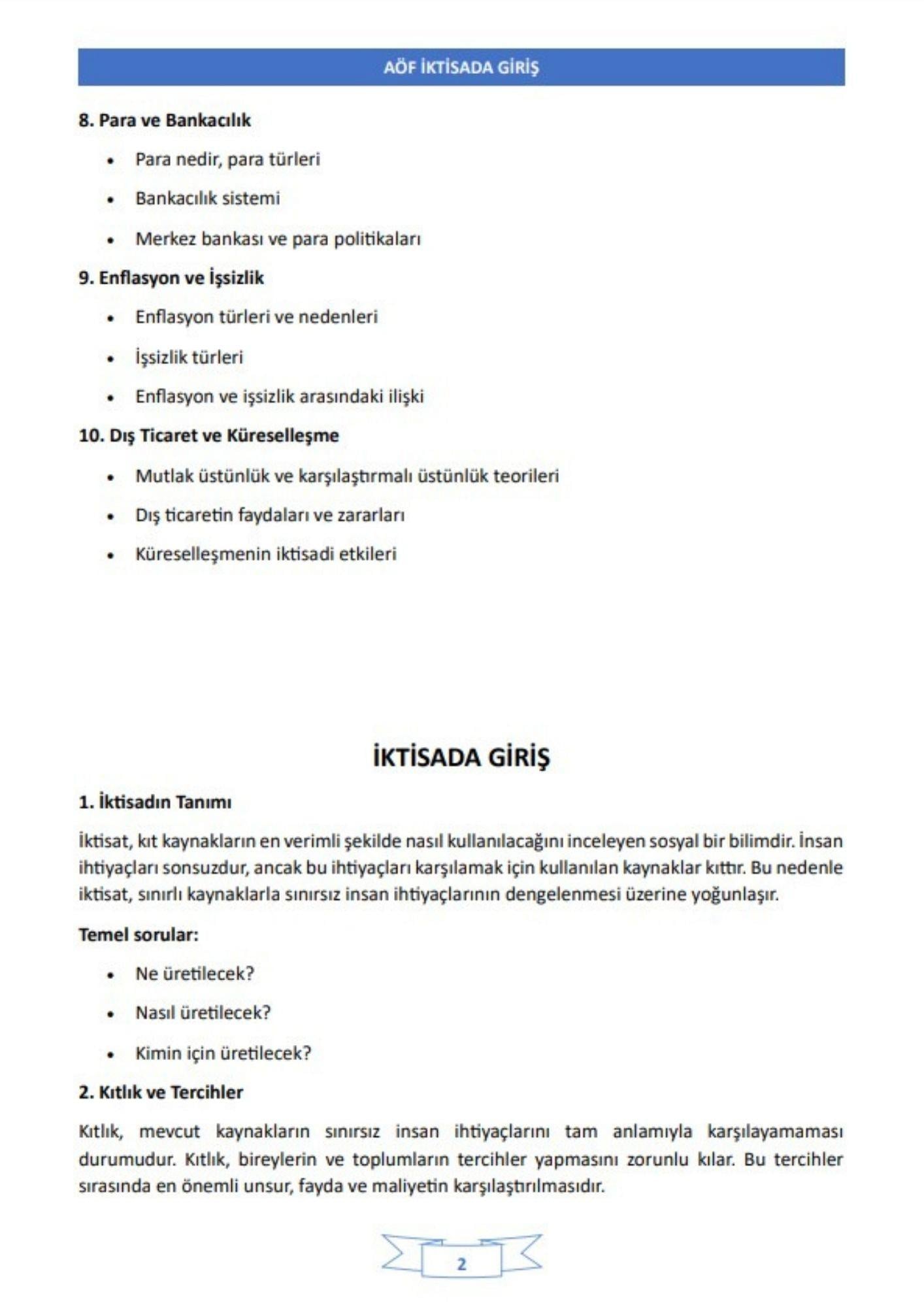 AÖF İktisada Giriş Kitabı