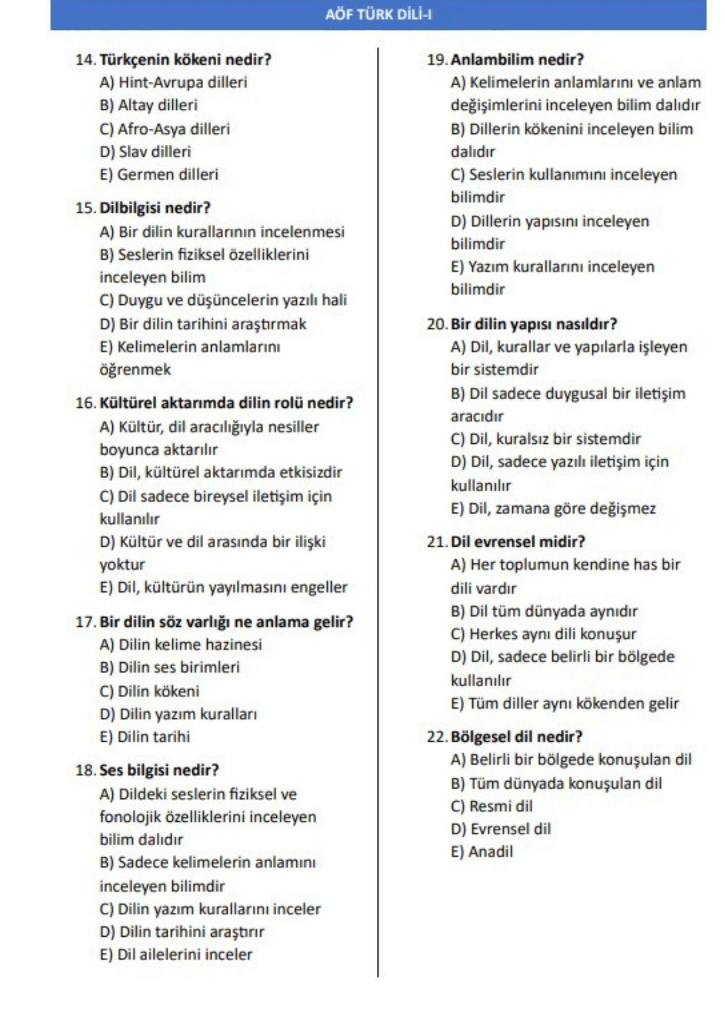 AÖF Türk Dili 1-2 Yardımcı Kitap