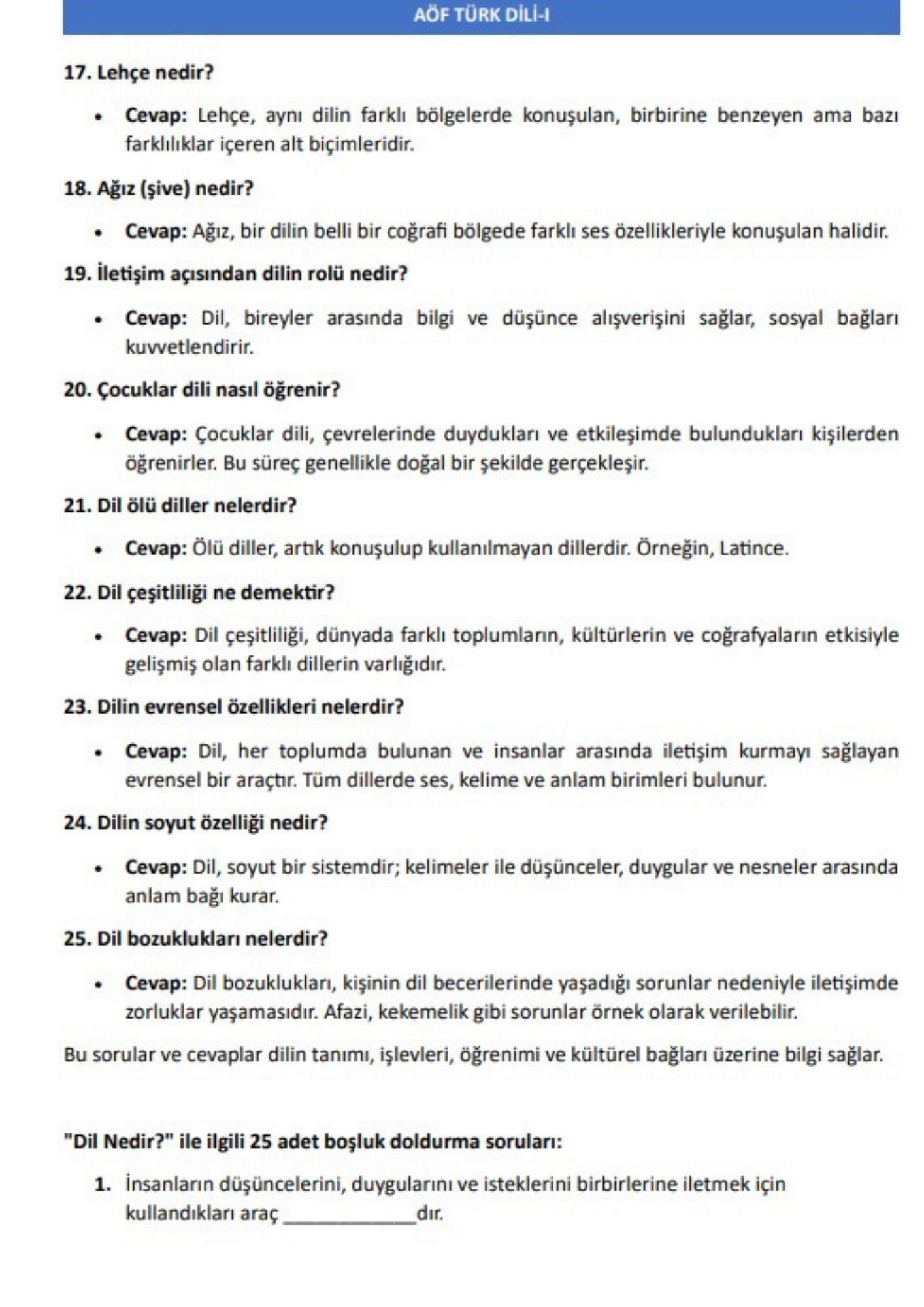 AÖF Türk Dili 1-2 Yardımcı Kitap