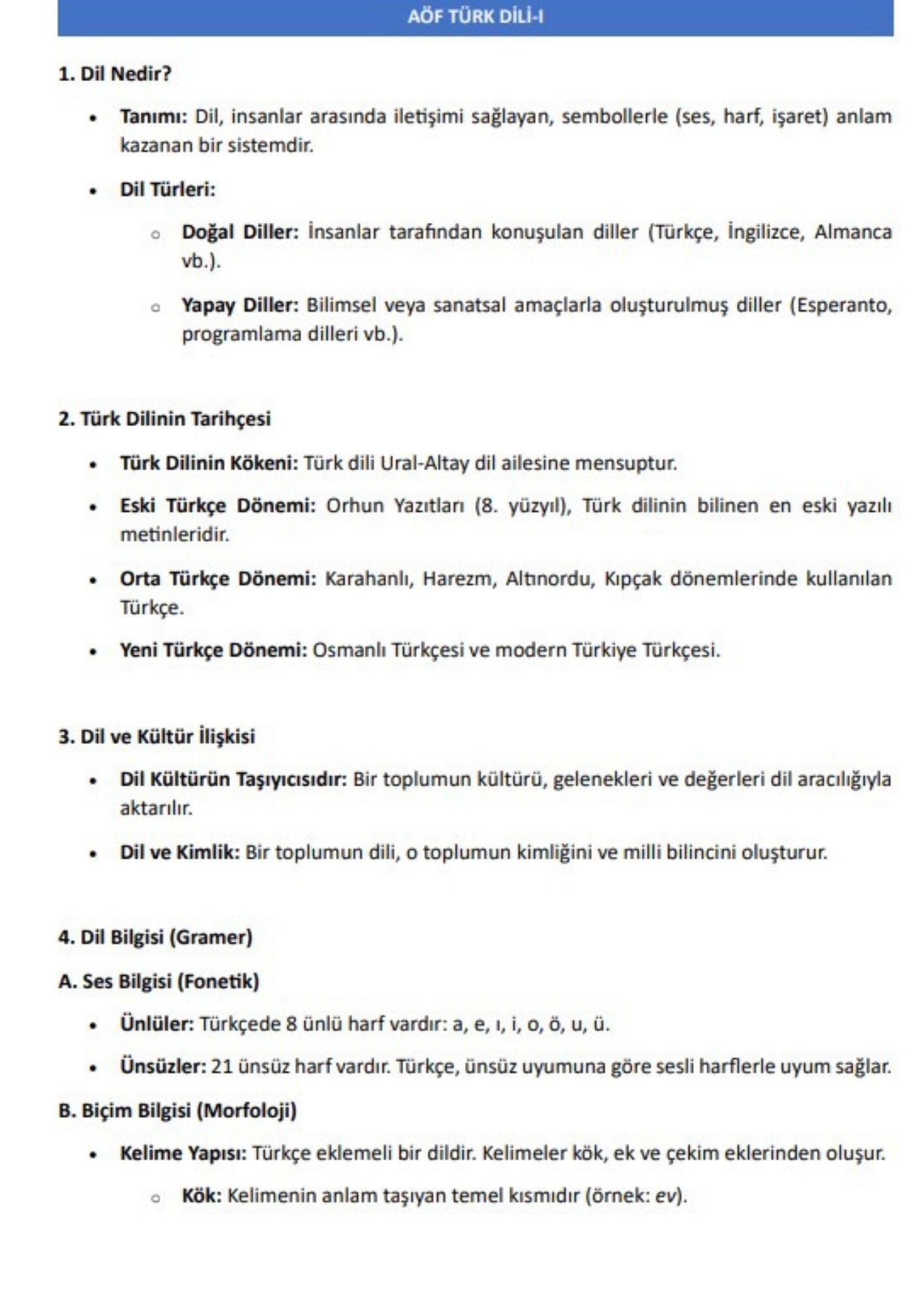 AÖF Türk Dili 1-2 Yardımcı Kitap