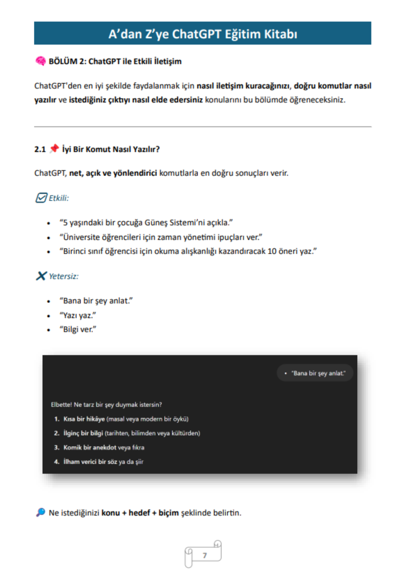 ChatGPT Eğitim Kitabı (Binlerce Komut)