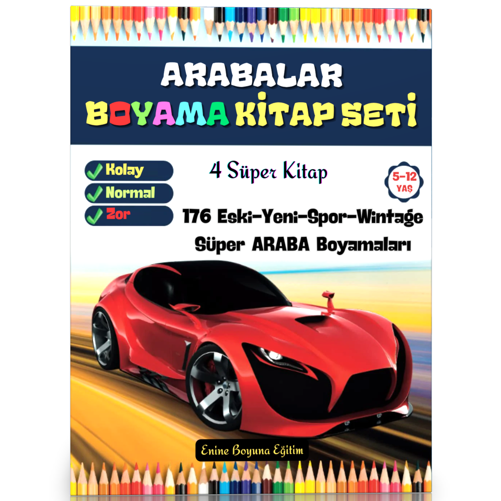 Çocuklar İçin Arabalar BOYAMA Kitap Seti (4 Kitap)