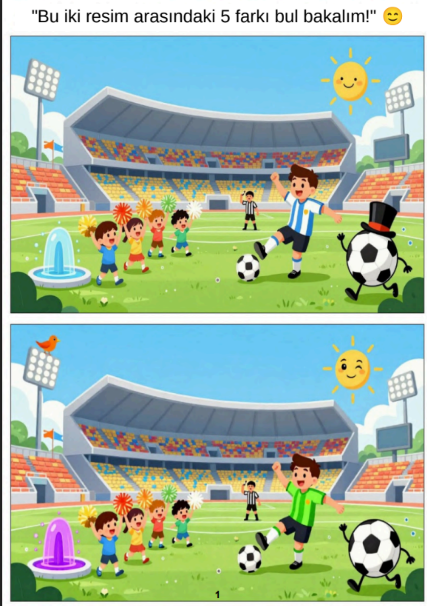 Çocuklar İçin Futbol Temalı Fark Bulma Kitabı