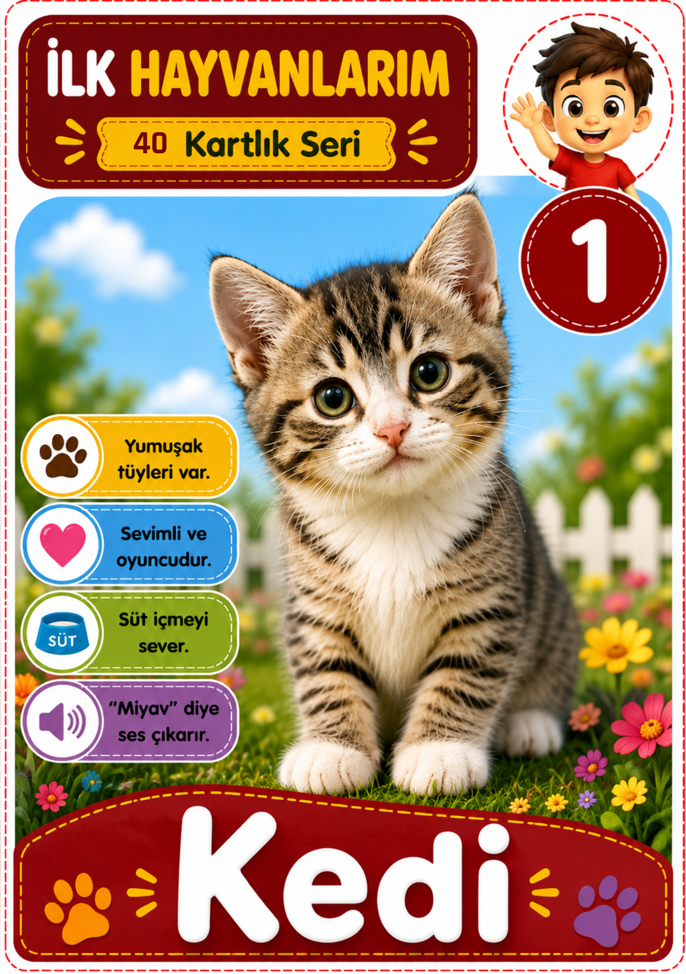 Çocuklar İçin İlk Hayvanlarım Kartlar Kitabı 