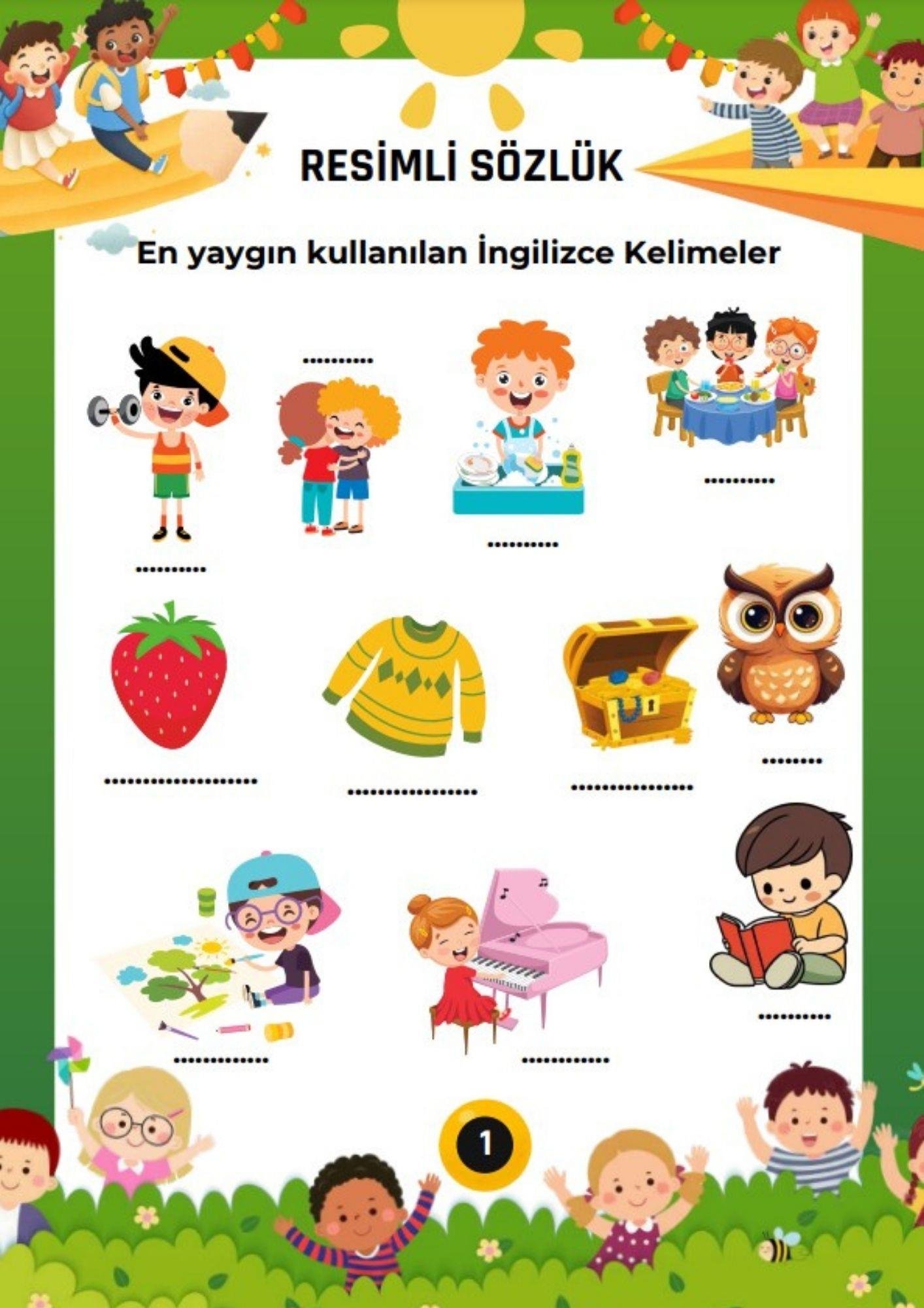 Çocuklar İçin Resimli İngilizce YAZ-SİL Sözlük (250 Temel Sözcük)