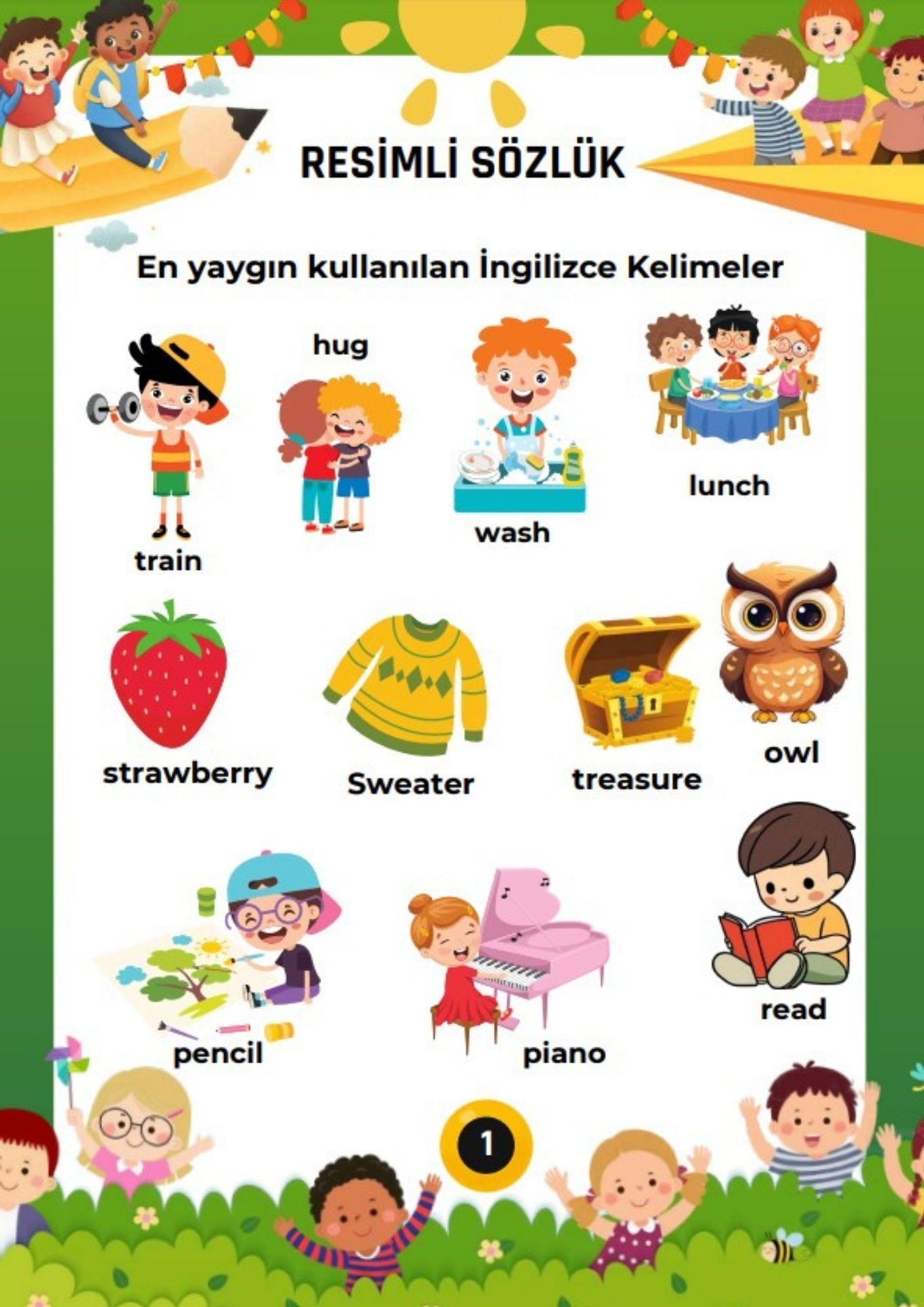 Çocuklar İçin Resimli İngilizce YAZ-SİL Sözlük (250 Temel Sözcük)
