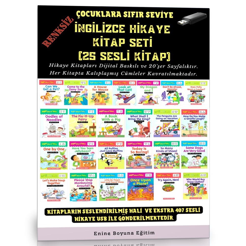 Çocuklara Sıfır Seviye İngilizce Hikaye Kitap Seti (25 Siyah Beyaz - Sesli Kitap)
