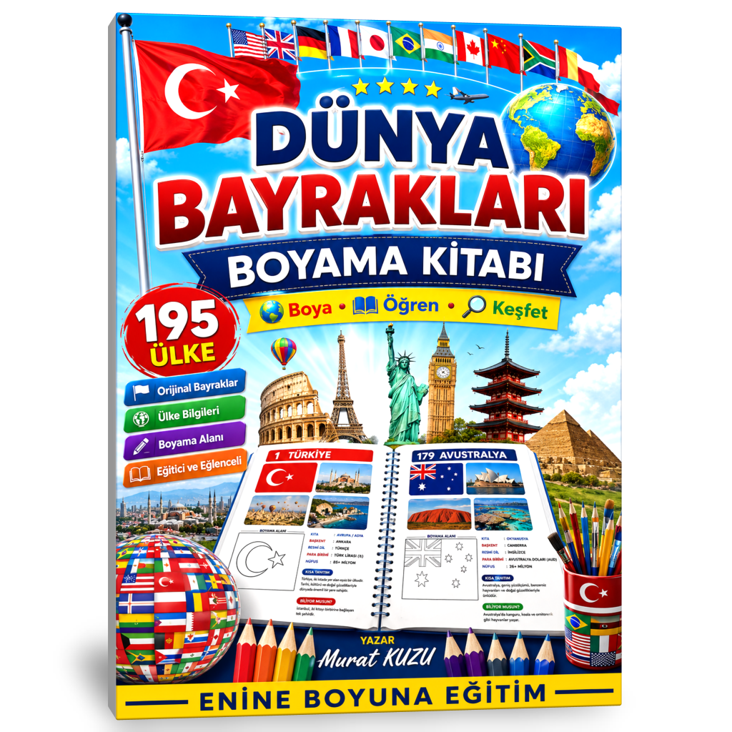 Dünya Bayrakları Boyama Kitabı Boya-Öğren-Keşfet