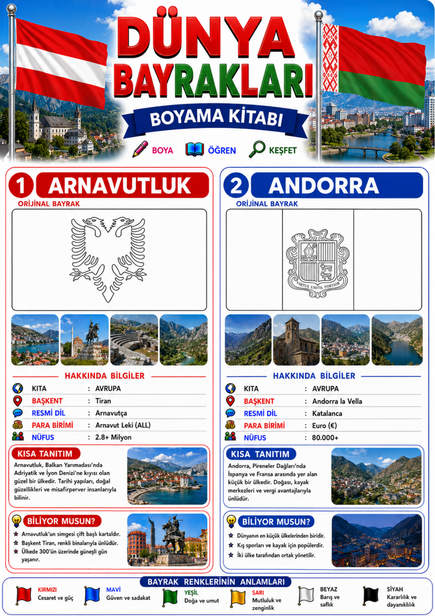 Dünya Bayrakları Boyama Kitabı Boya-Öğren-Keşfet