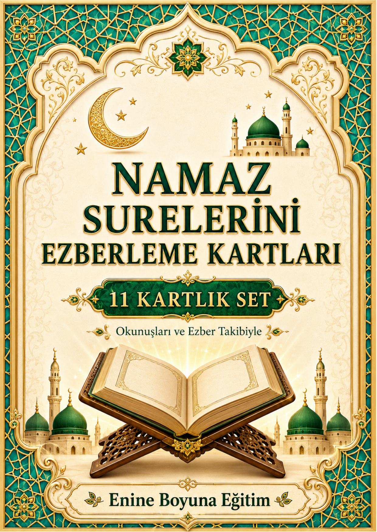 Erkek Çocuklar İçin Zincirli Abdest ve Namaz Kartları – 50 Kart + Silinebilir Kalem