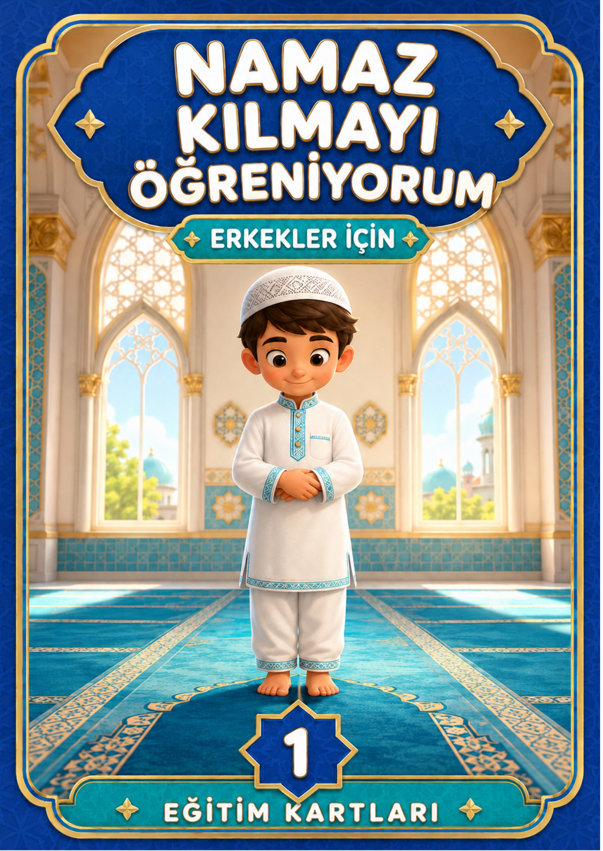 Erkek Çocuklar İçin Zincirli Abdest ve Namaz Kartları – 50 Kart + Silinebilir Kalem