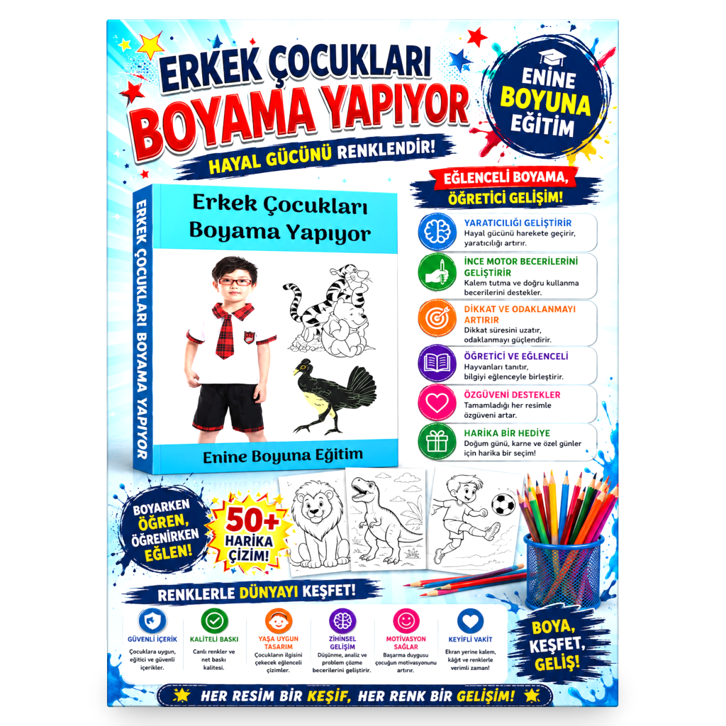 Erkek Çocukları Boyama Yapıyor Kitabı