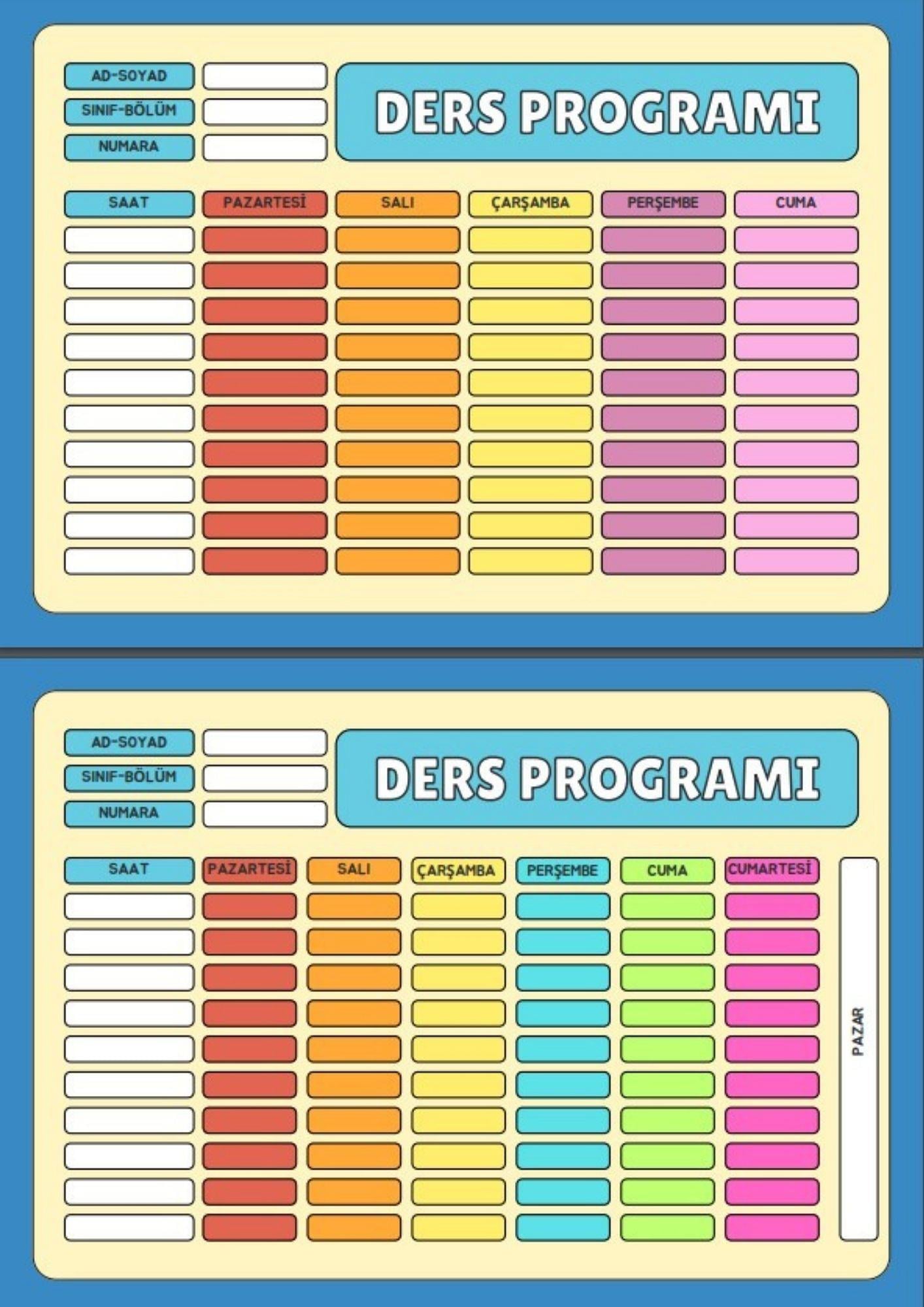 Haftalık Ders Programı YAZ-SİL