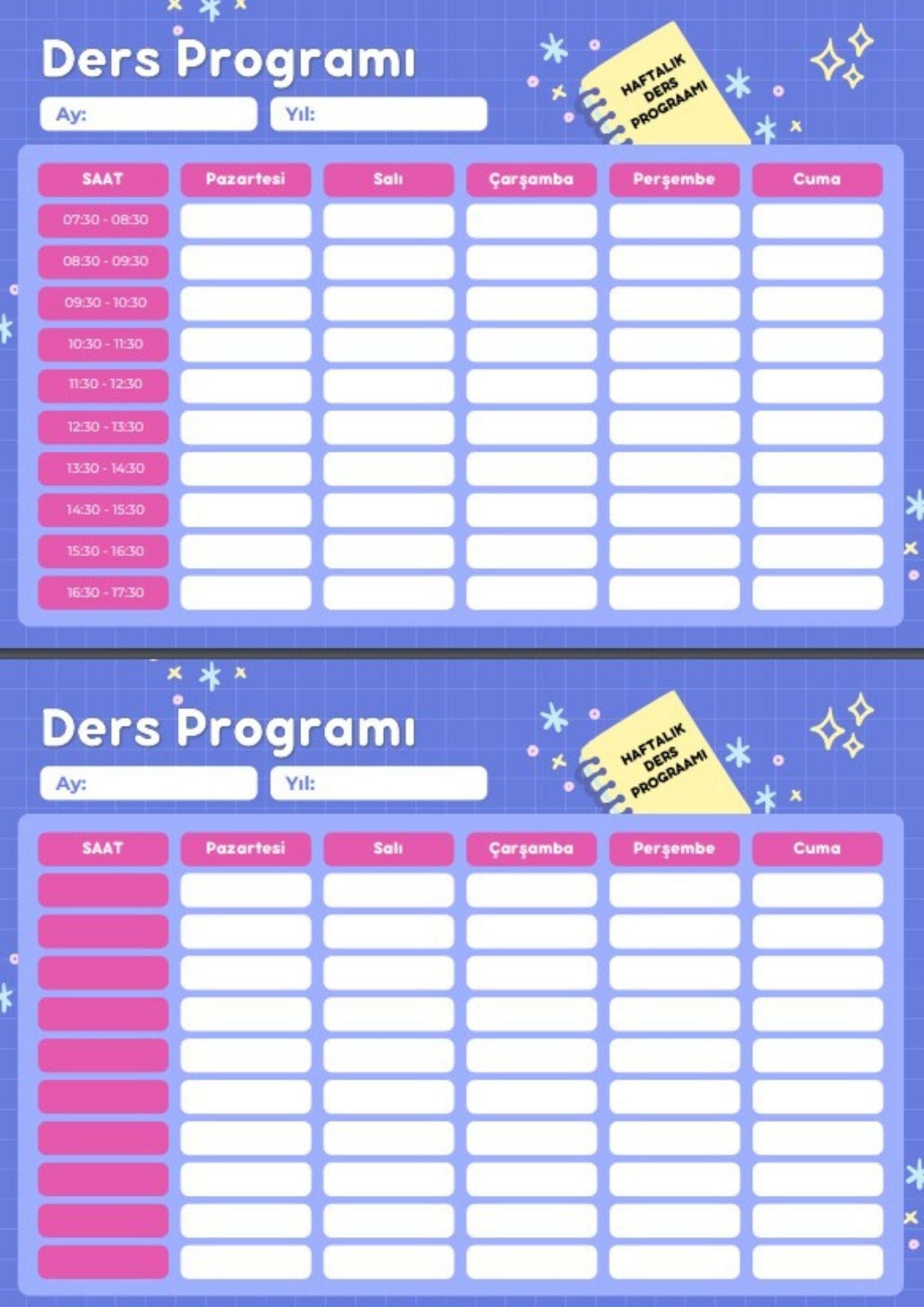 Haftalık Ders Programı YAZ-SİL
