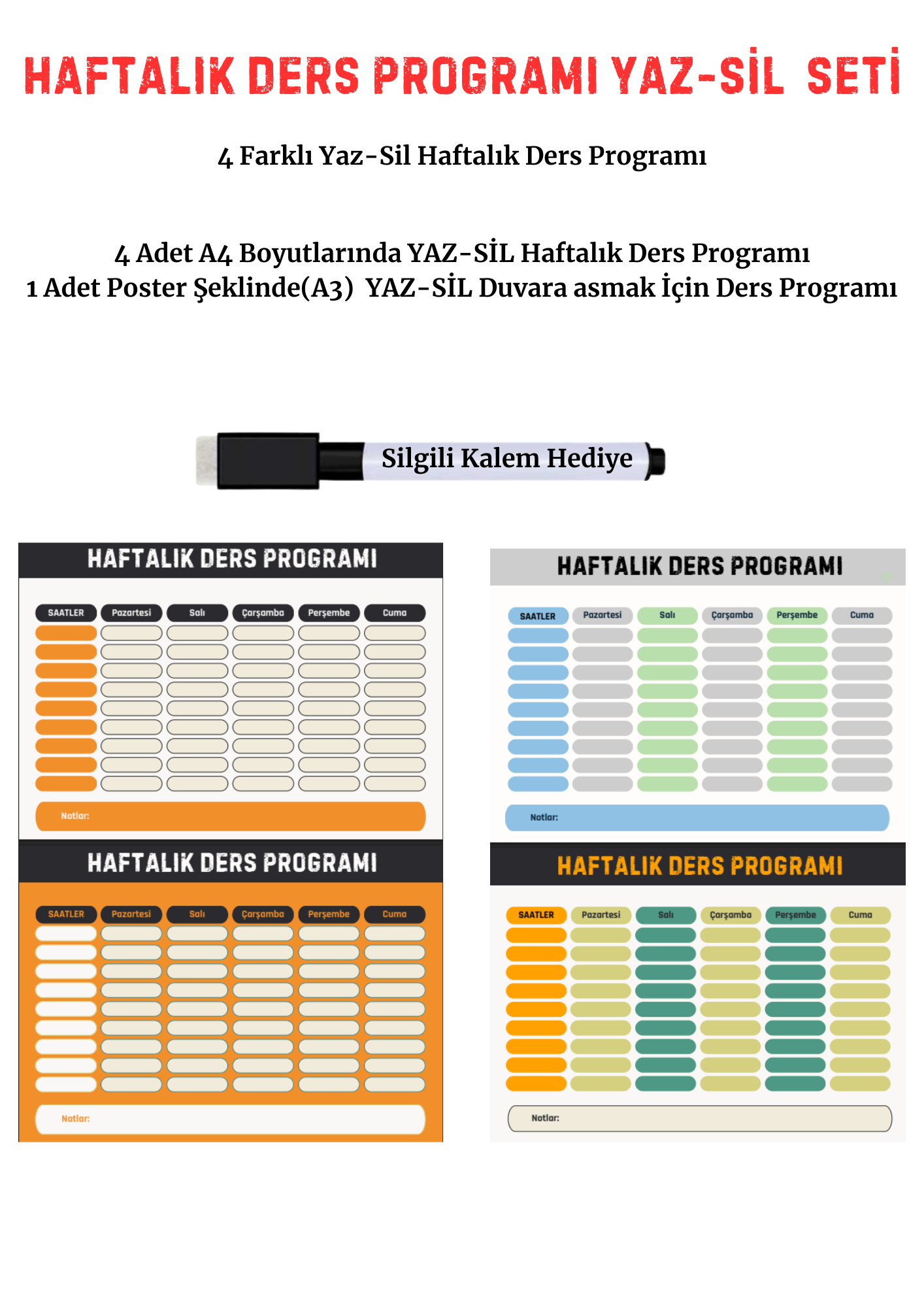 Haftalık Ders Programı YAZ-SİL Seti