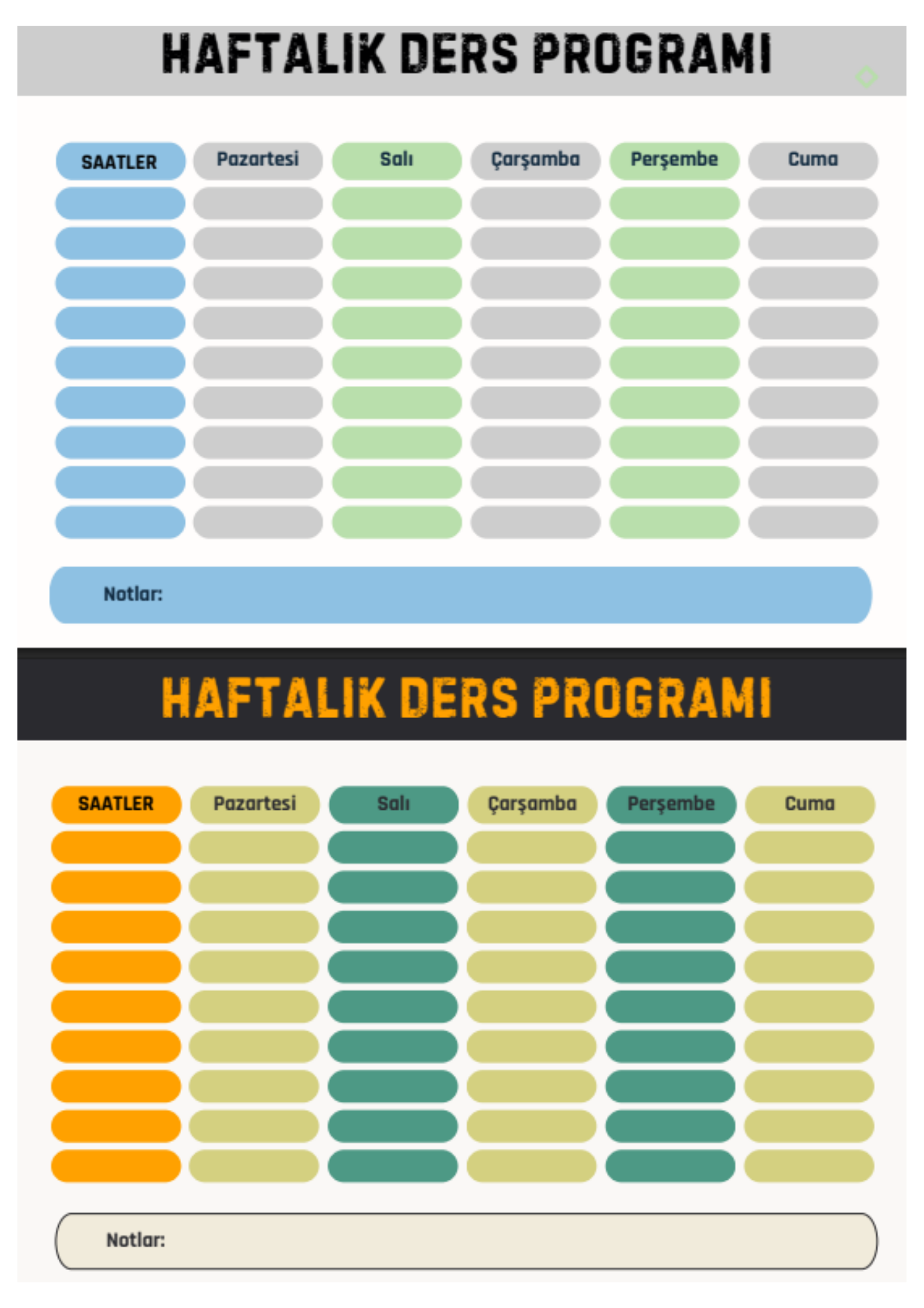 Haftalık Ders Programı YAZ-SİL Seti