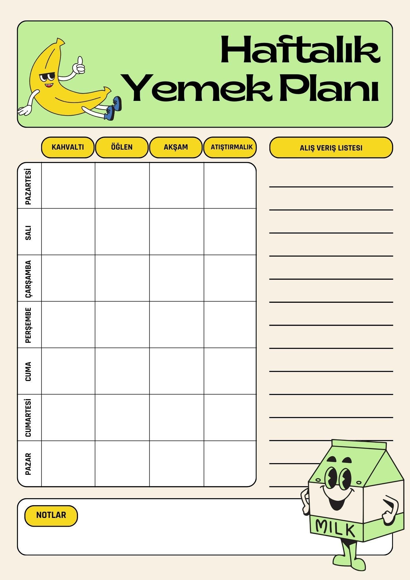 Haftalık Diyet Planı YAZ-SİL (Silinebilir Kalem Hediye)