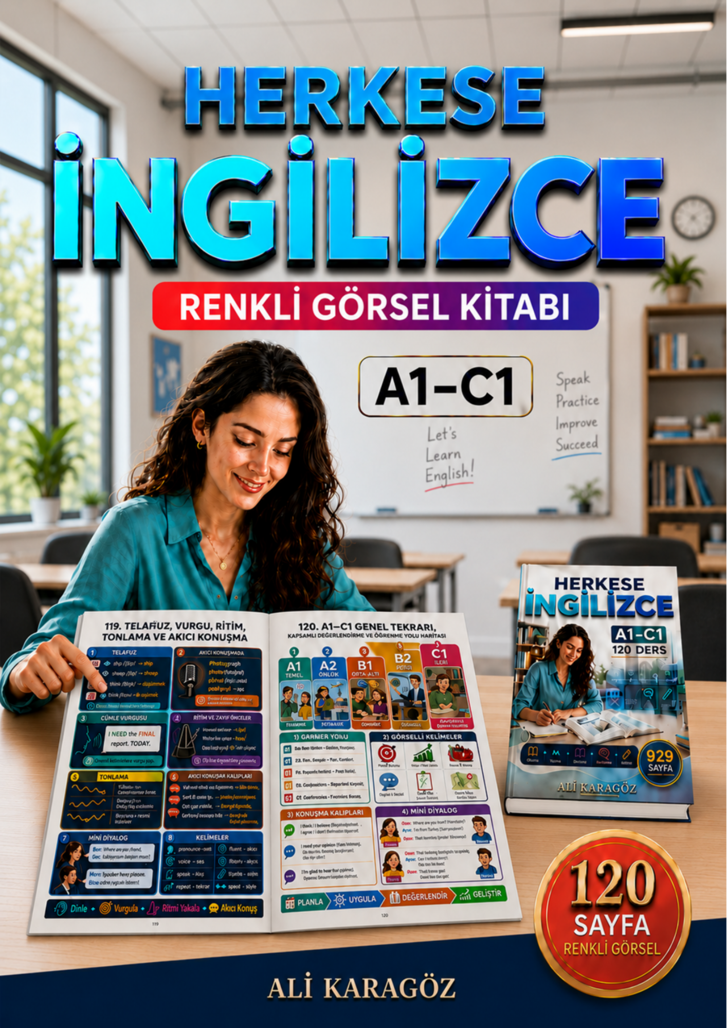 HERKESE İNGİLİZCE A1–C1 | 120 DERS + RENKLİ GÖRSEL KİTAP | TOPLAM 1049 SAYFA