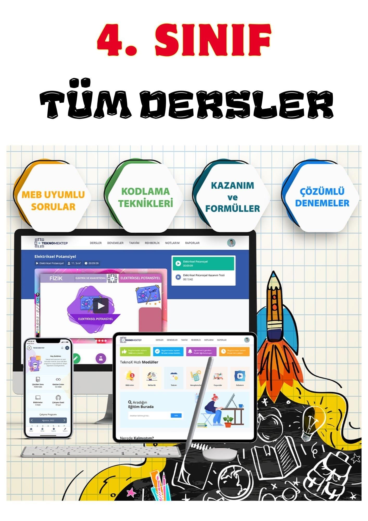 İlköğretim 4. Sınıf Tüm Dersler Online Görüntülü Eğitim Seti