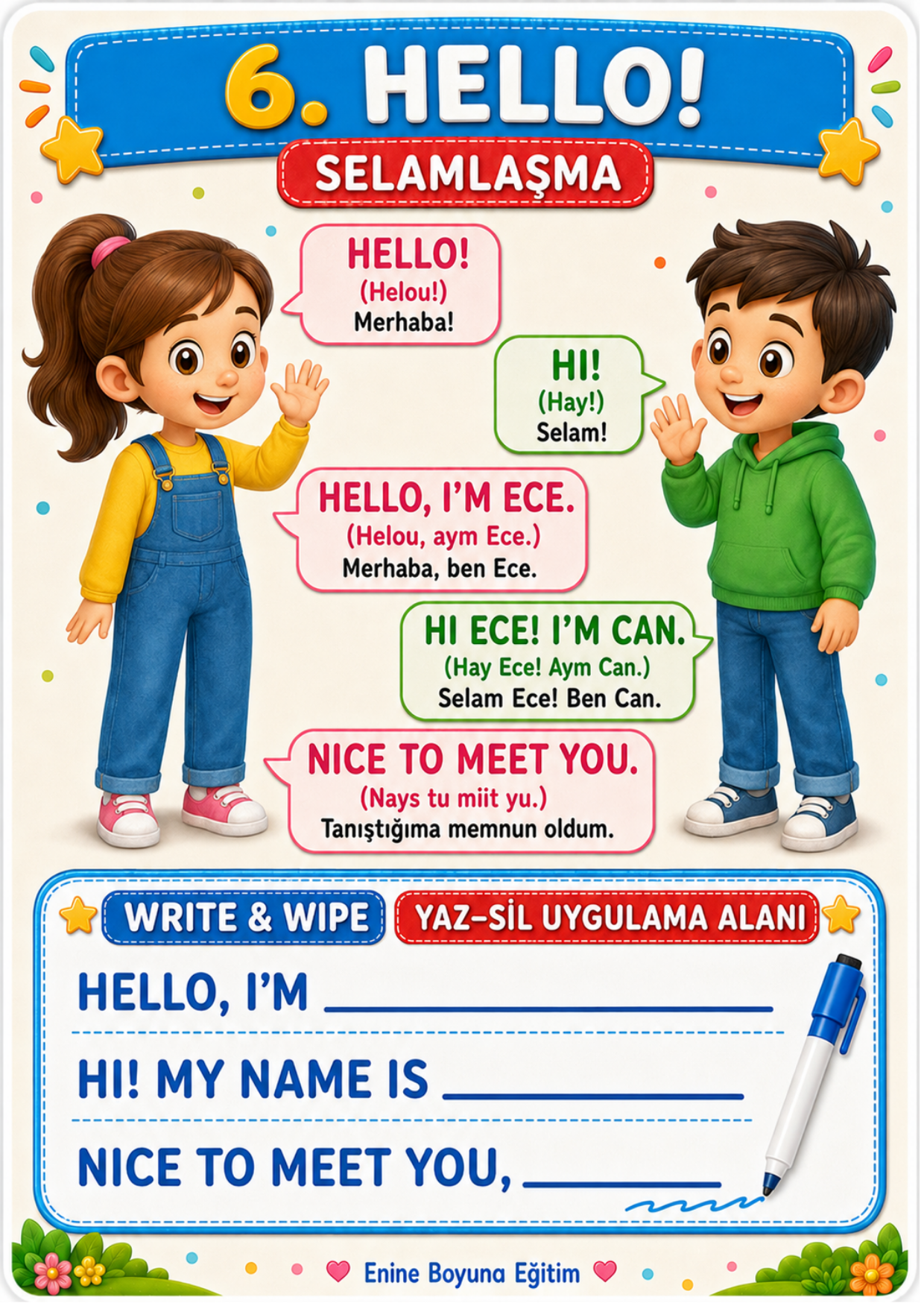 İngilizce Dil Kartları Zincirli YAZ-SİL