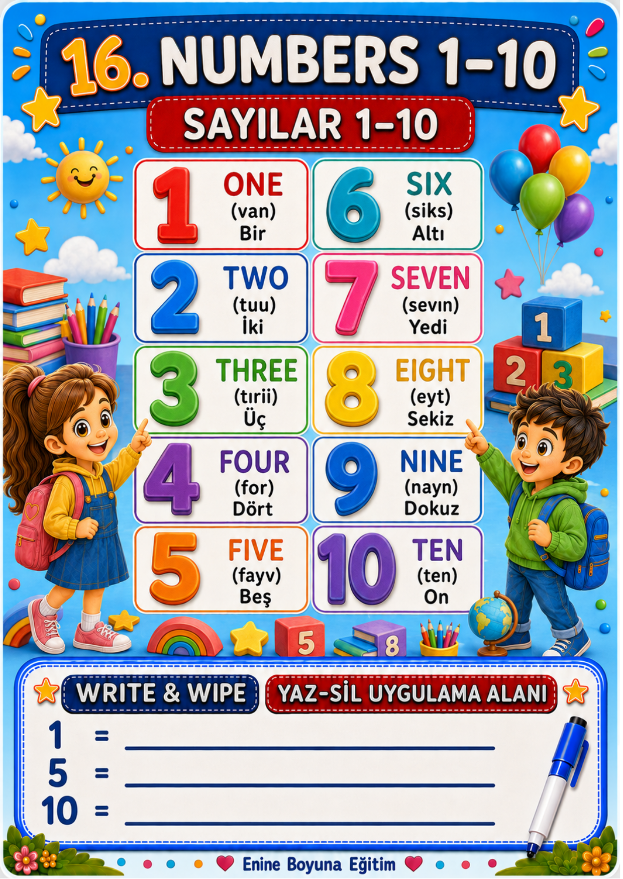 İngilizce Dil Kartları Zincirli YAZ-SİL