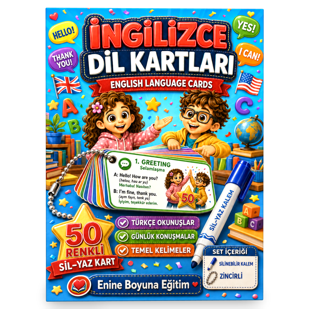 İngilizce Dil Kartları Zincirli YAZ-SİL