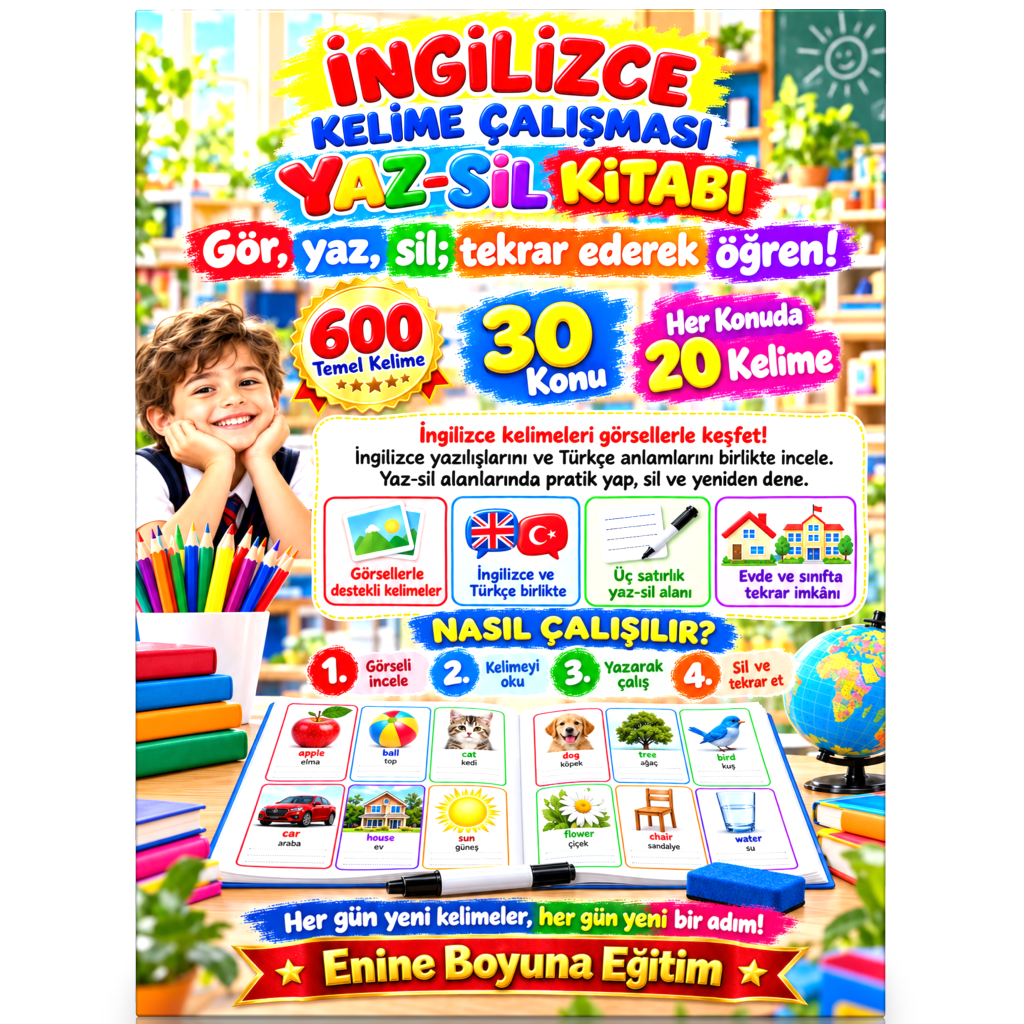 İngilizce Kelime Çalışması YAZ-SİL Kitabı