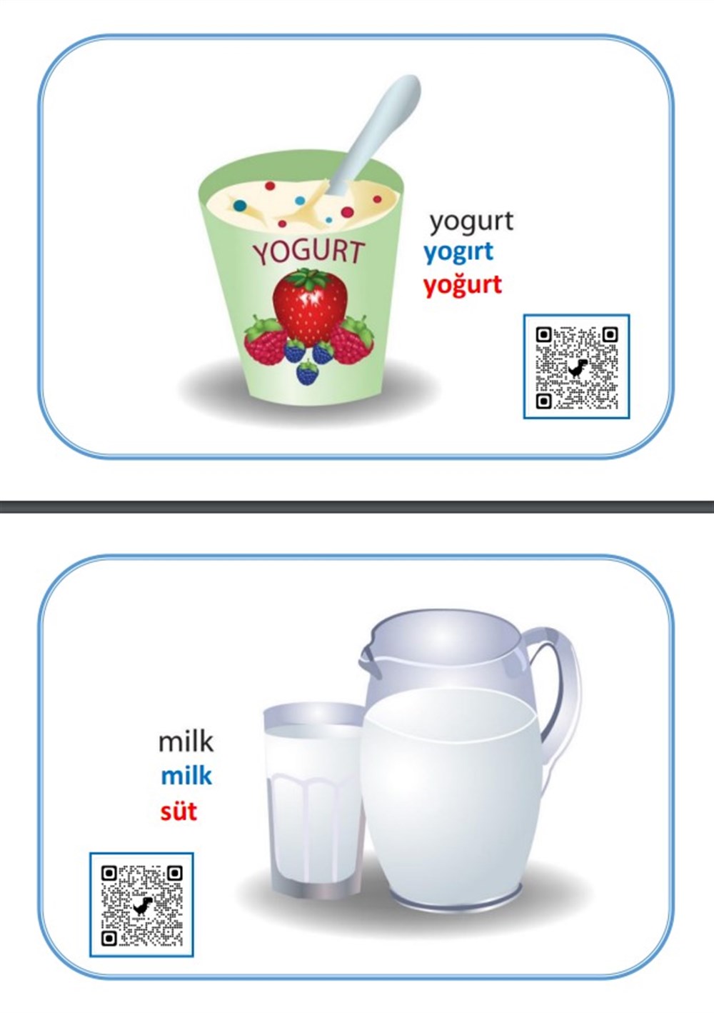 İngilizce Meyve-Sebze-Yiyecek-İçecek Ezber Kartları İngilizce Meyve Kartları İngilizce Sebze Kartları İngilizce Yiyecek Kartları İngilizce İçecek Kartları Kelimenin İngilizcesi, Türkçe Anlamı, Türkçe Okunuşu ve İngilizce Teleffuzu Karekodludur. Toplam 66 