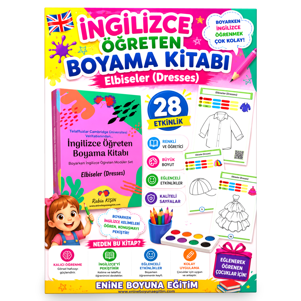 İngilizce Öğreten Boyama Kitabı (Elbiseler)