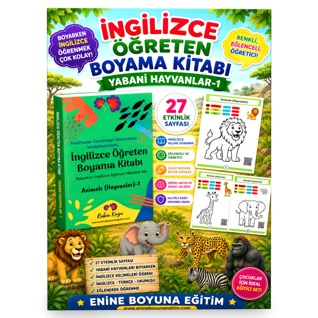 İngilizce Öğreten Boyama Kitabı (Yabani Hayvanlar-1)