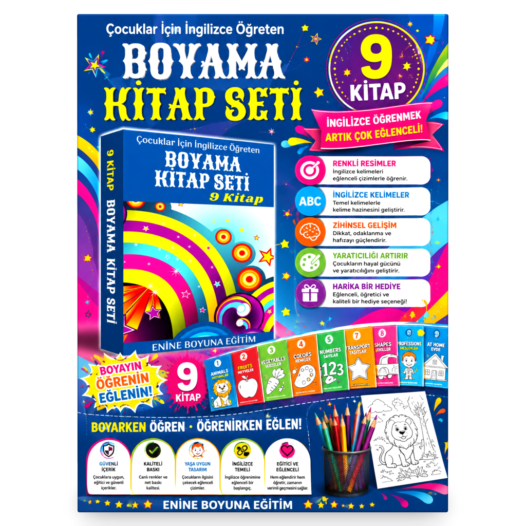 İngilizce Öğreten Boyama Kitap Seti (9 Kitap)