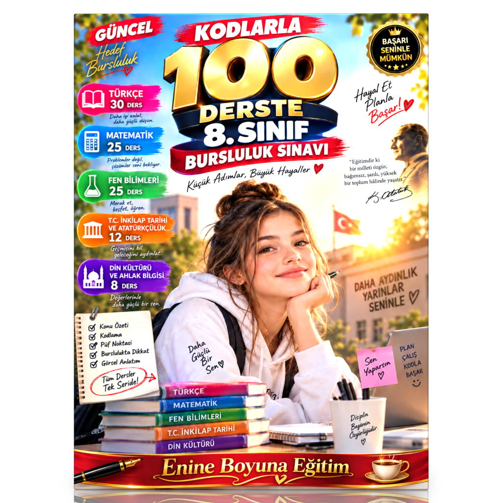 Kodlarla 100 Derste 8. Sınıf Bursluluk Sınavı – Güncel Konu Anlatımlı Hazırlık Kitabı