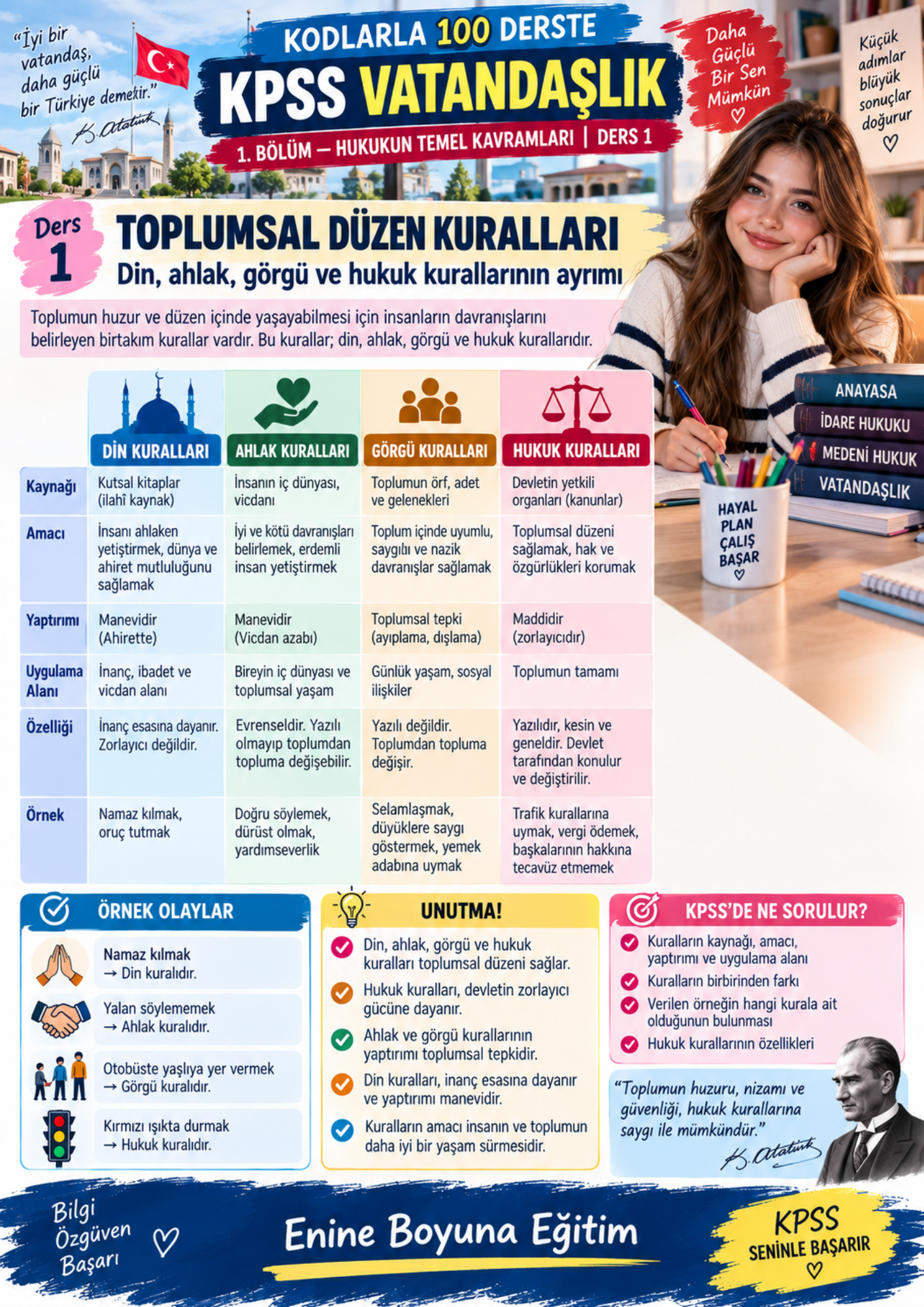 Kodlarla 100 Derste KPSS Vatandaşlık | Renkli Konu Anlatımı + 1.600 Soru