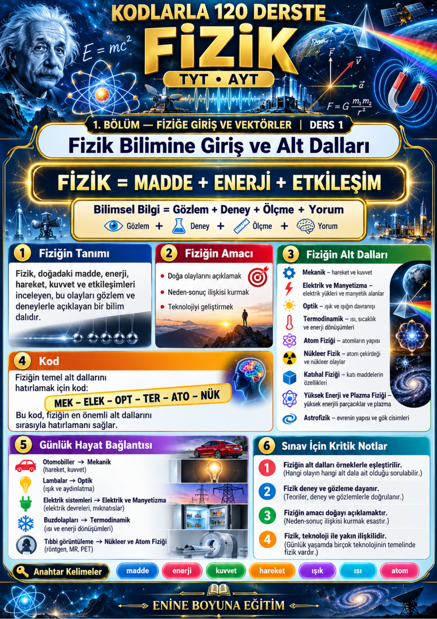 Kodlarla 120 Derste Fizik – TYT ve AYT Fizik Hazırlık Kitabı | 12 Bölüm, 120 Ders, 150 Kod