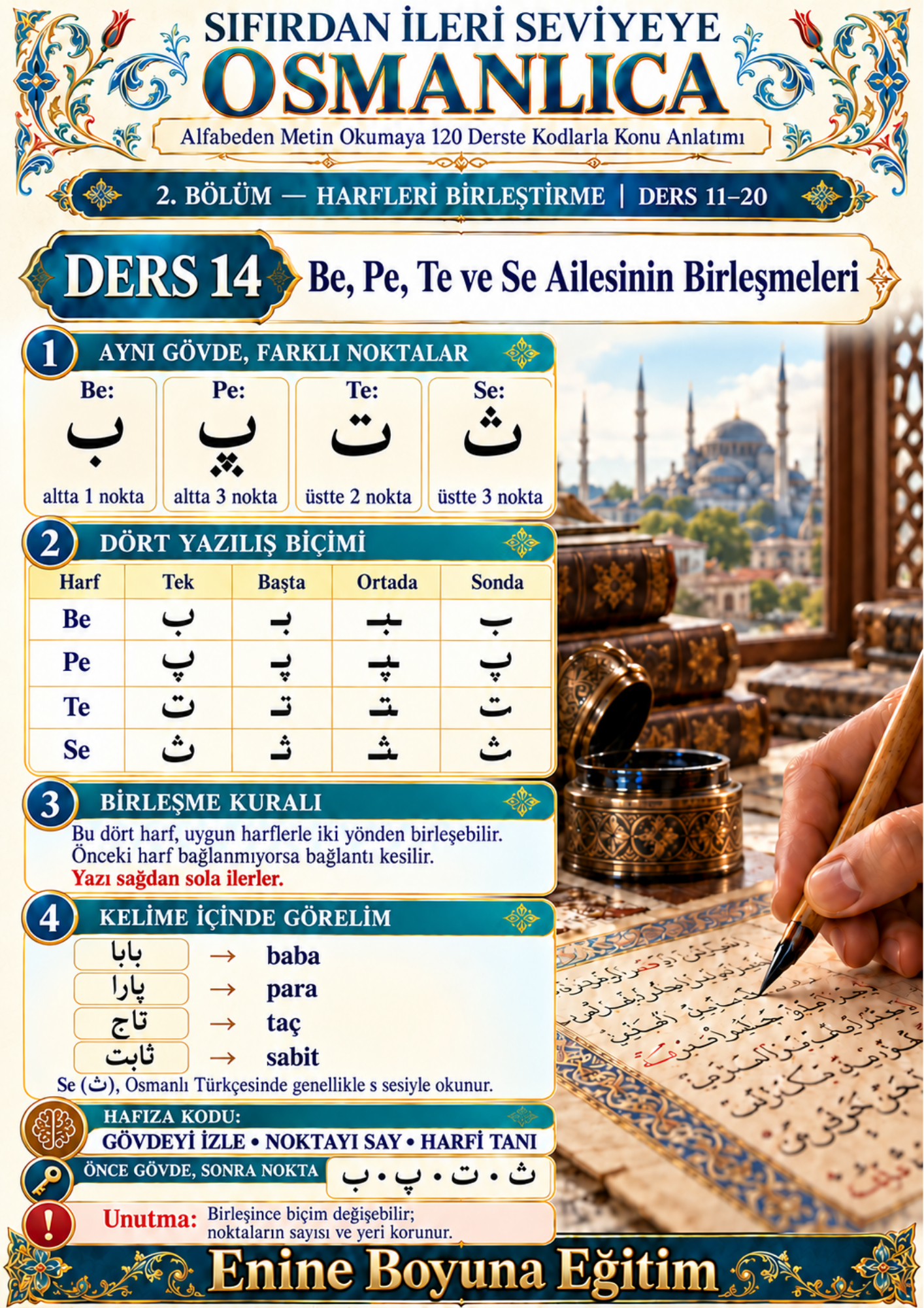Kodlarla Osmanlıca Öğreten Kitap – 230 Ders | Tamamı Renkli | 