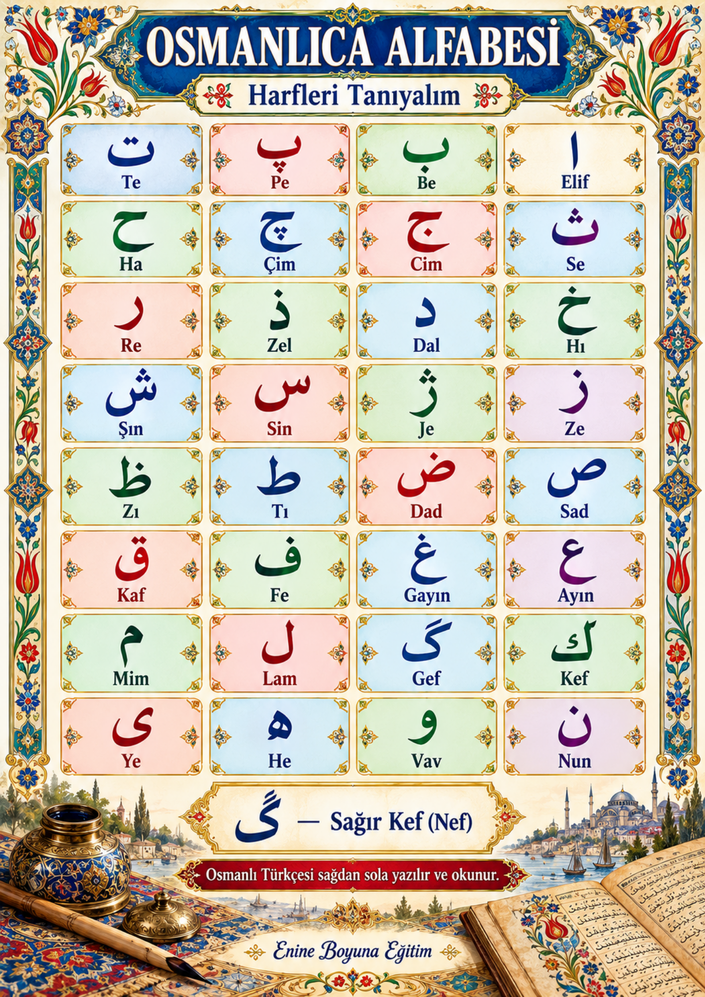 Kodlarla Osmanlıca Öğreten Kitap – 230 Ders | Tamamı Renkli | 