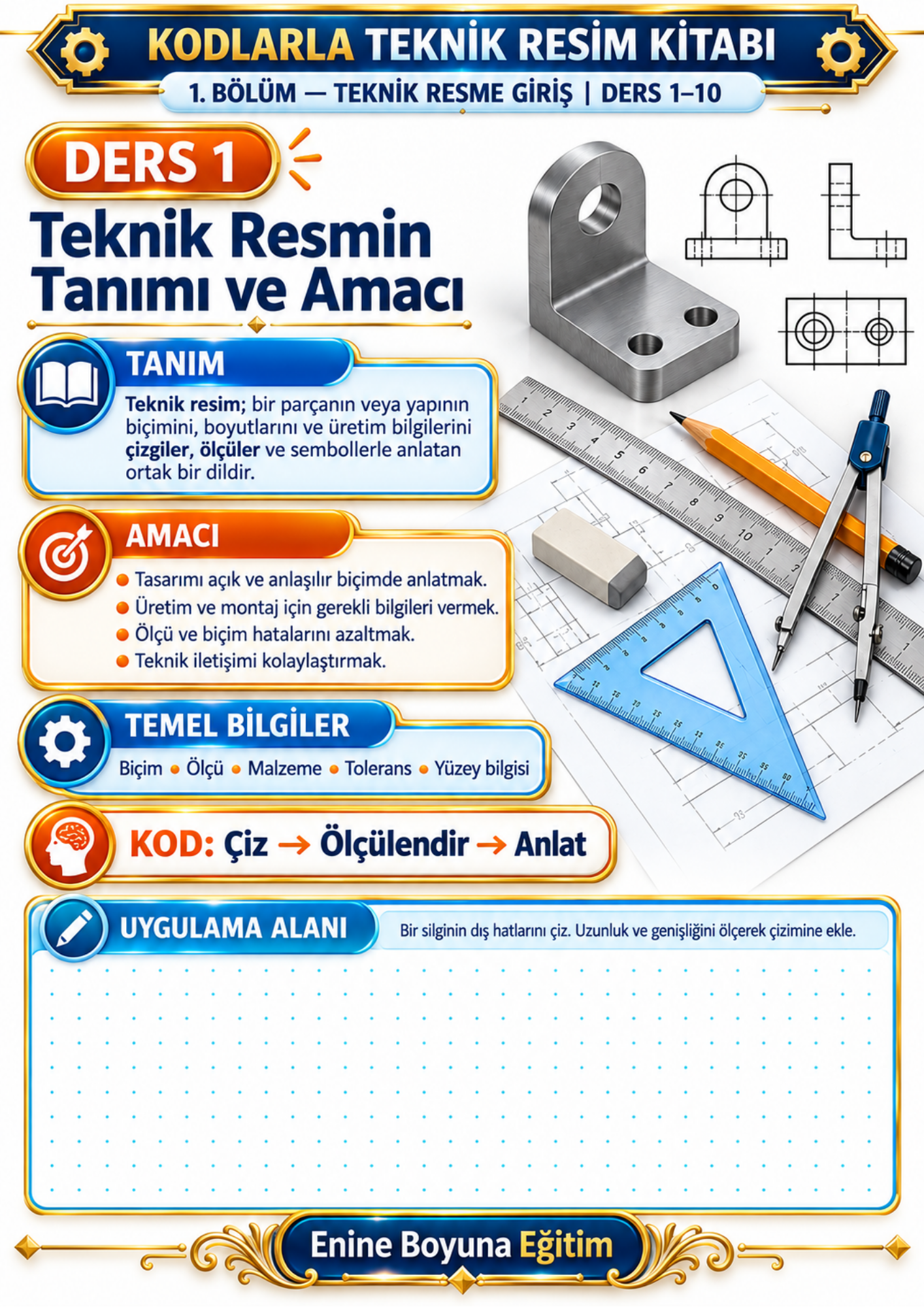 Kodlarla Teknik Resim Kitabı – 132 Ders, Tamamı Renkli | 