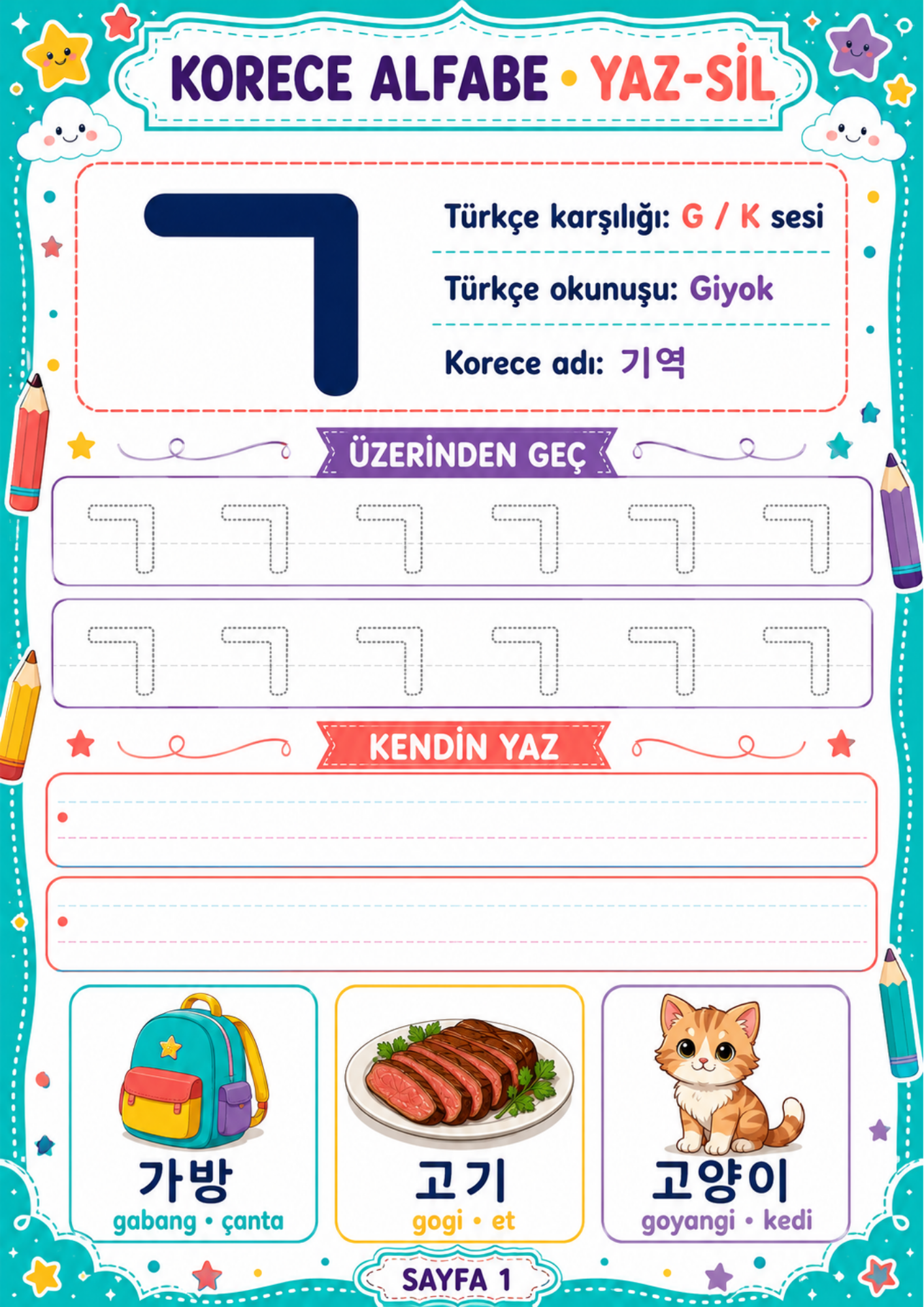 Korece Alfabe YAZ-SİL Kitabı (Herkes İçin)