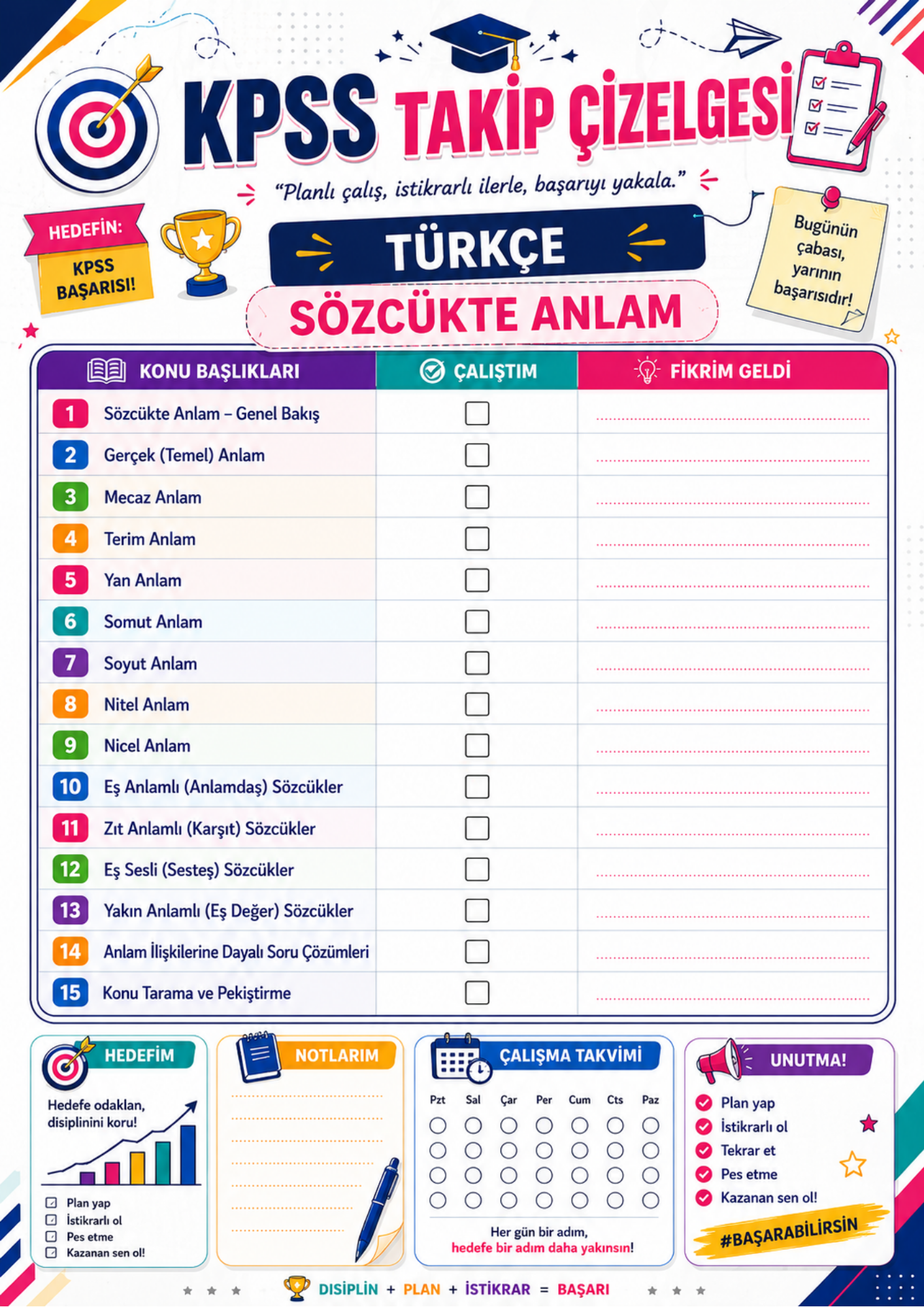 KPSS Takip Çizelge Kitabı