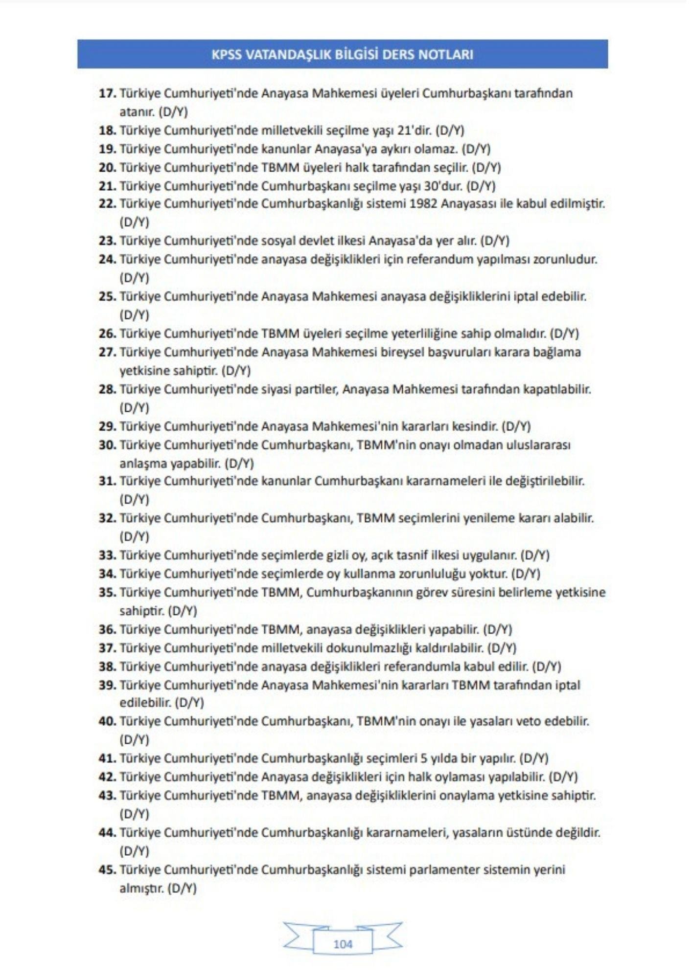 KPSS Vatandaşlık Ders NOTLARI (Çıkacak Sorular)