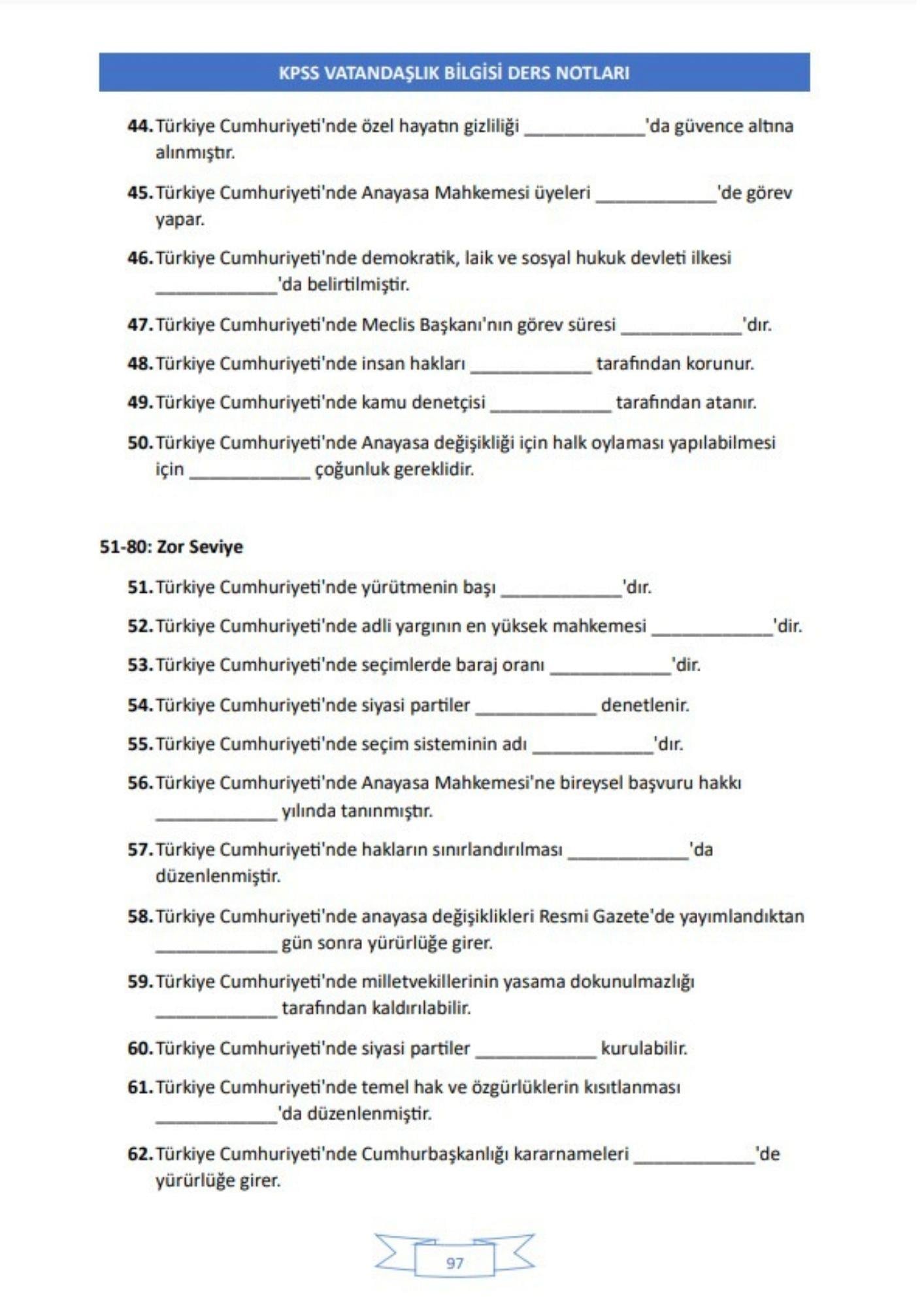 KPSS Vatandaşlık Ders NOTLARI (Çıkacak Sorular)