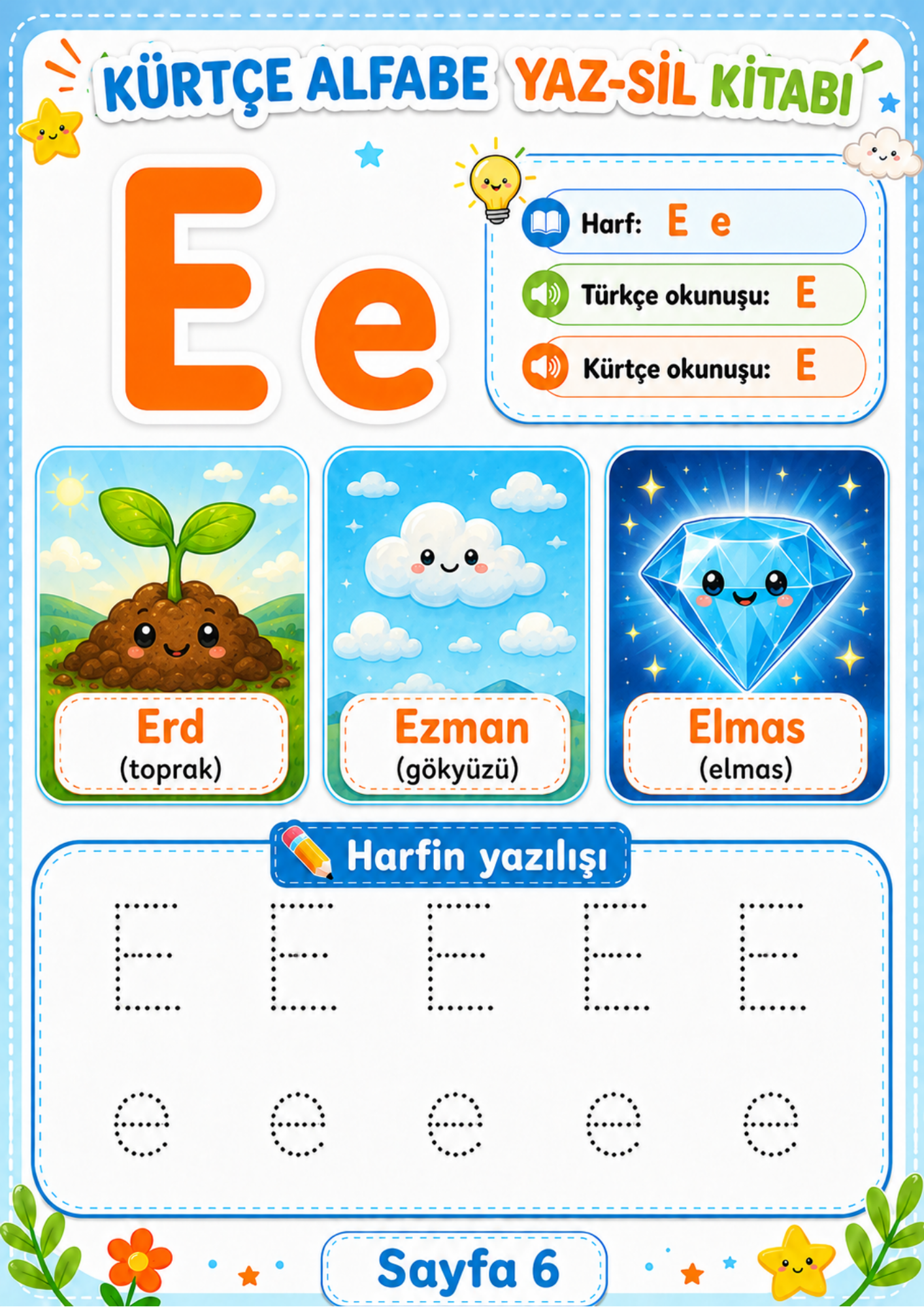 Kürtçe Alfabe Yaz-Sil Kitabı (31 Harf)