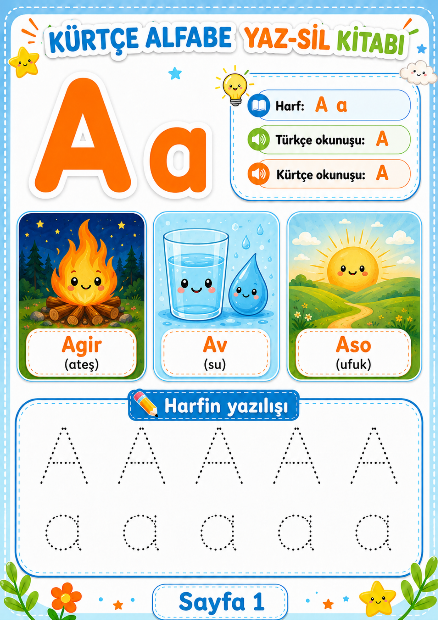 Kürtçe Alfabe Yaz-Sil Kitabı (31 Harf)